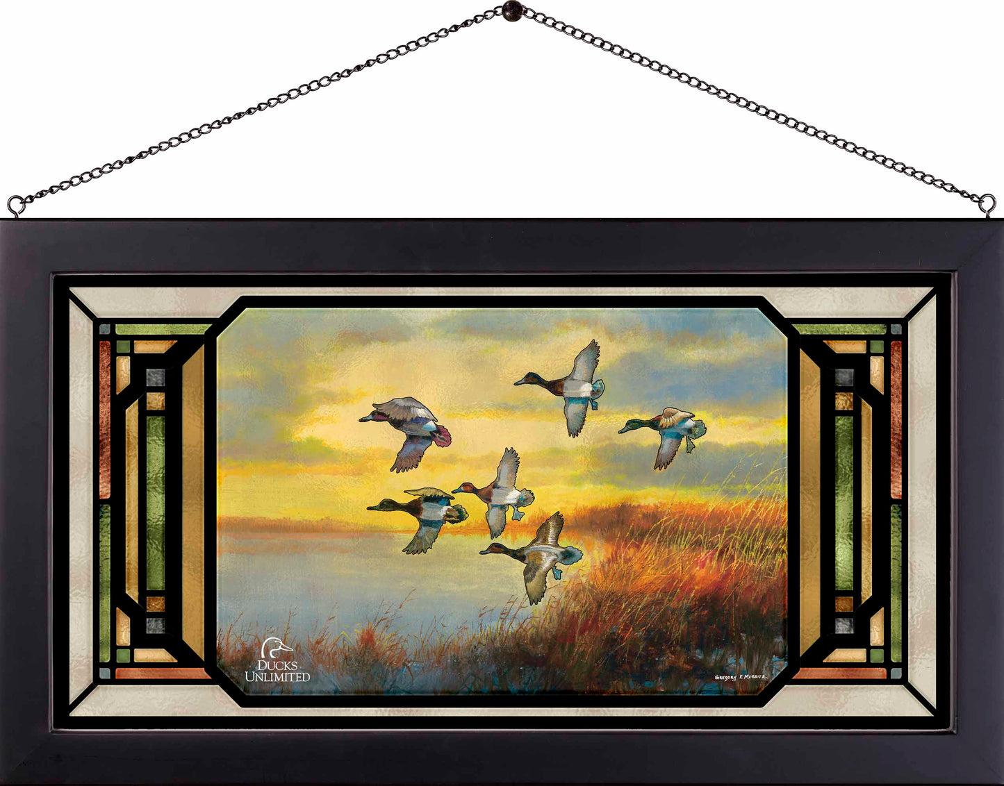 Autumn Sunrise Bluebills Stained Glass Art - Official Ducks Unlimited Art