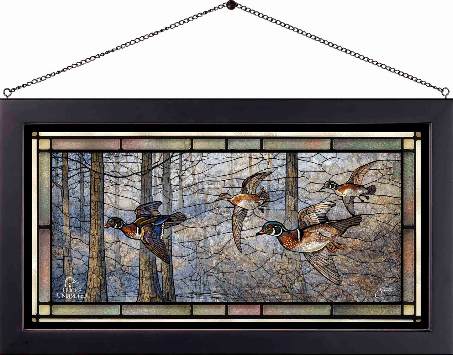 Out of the Mist - Wood Ducks Stained Glass Art - Official Ducks Unlimited Art