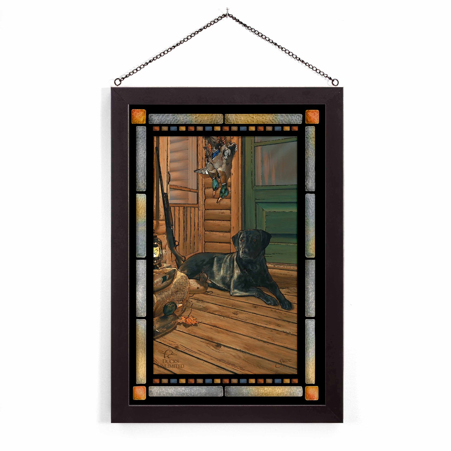 Bountiful Day Black Lab Stained Glass Art - Official Ducks Unlimited Art