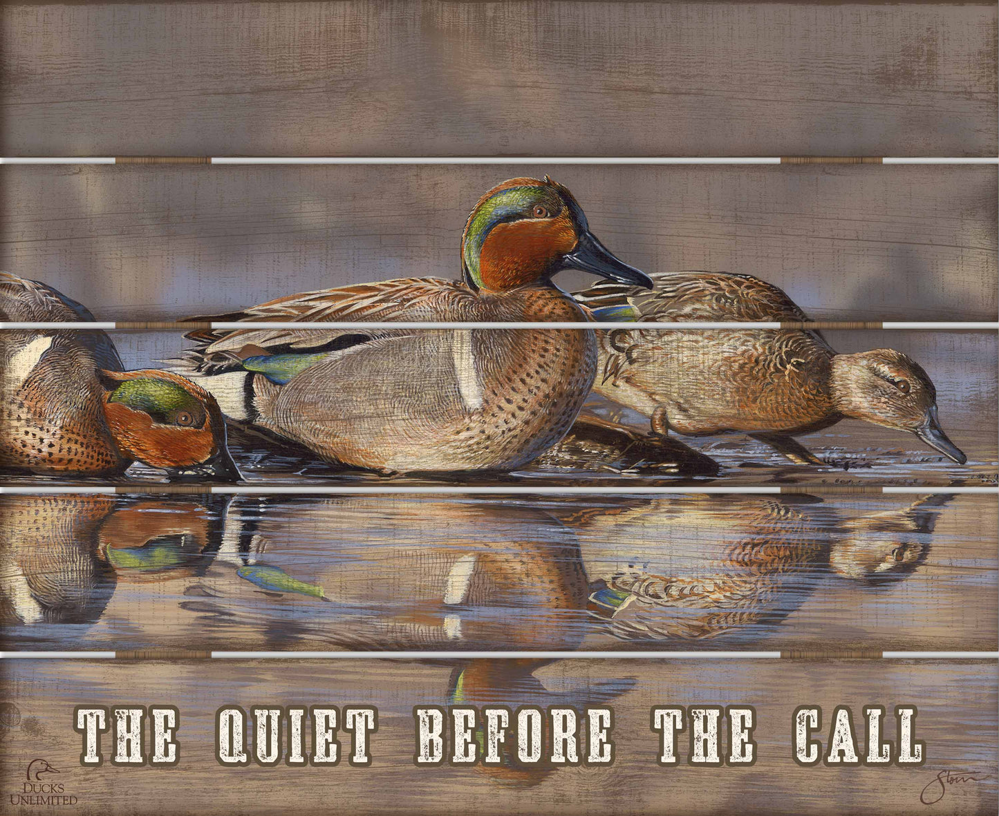 Dabbling Greens "The quiet before the call." 18" x 22" Pallet Wall Art - Official Ducks Unlimited Art