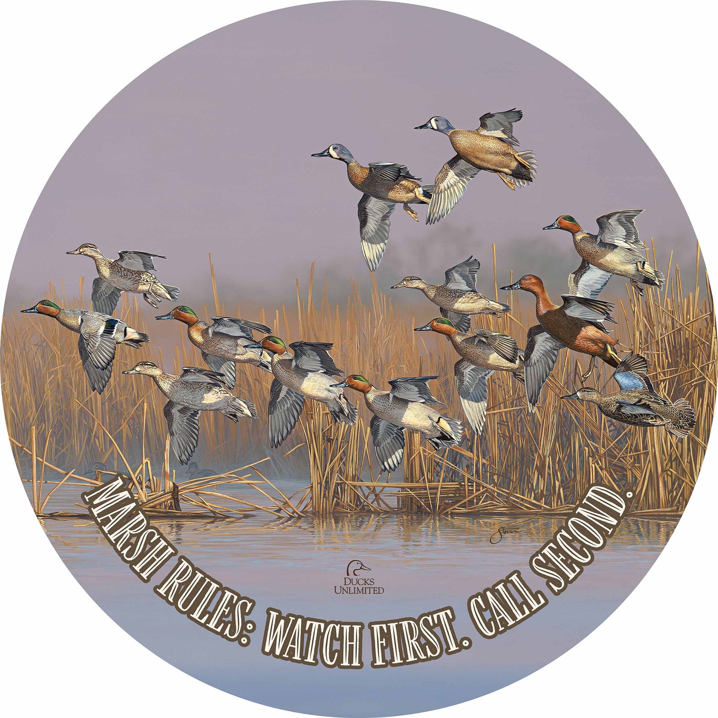 Teal Time "Built by wetlands. Protected by hunters." 21" Round Wood Sign - Official Ducks Unlimited Art