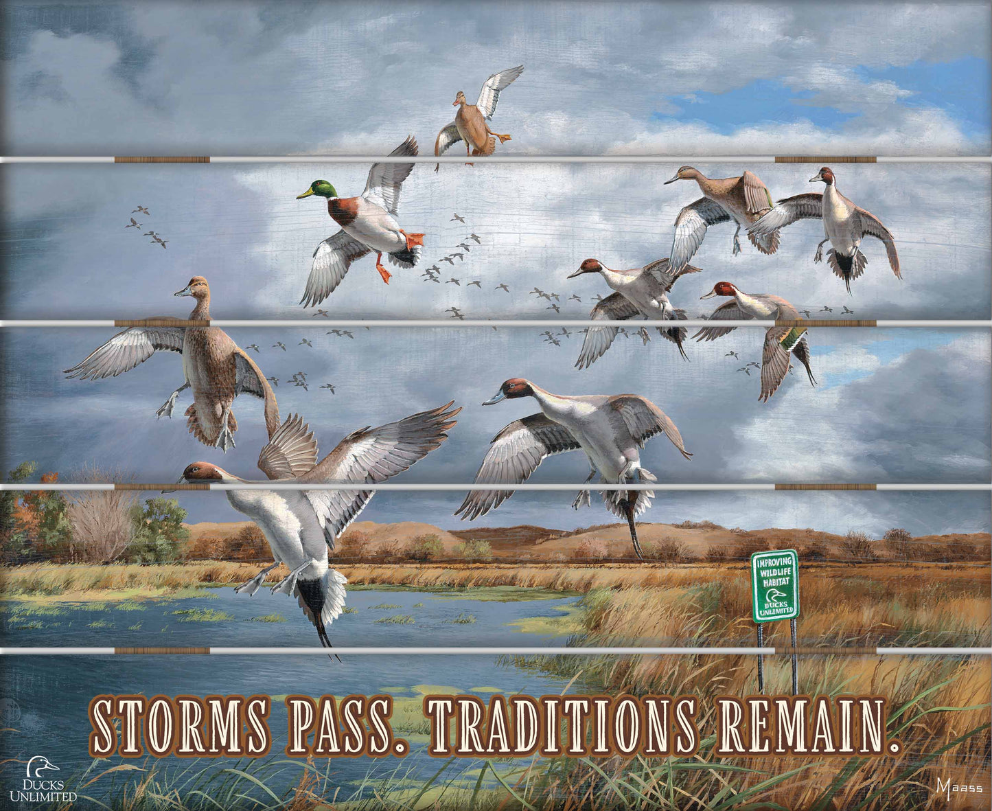 Fruits of Your Labor Pintails and Mallards "Storms Pass. Traditions Remain." 18" x 22" Pallet Wall Art - Official Ducks Unlimited Art