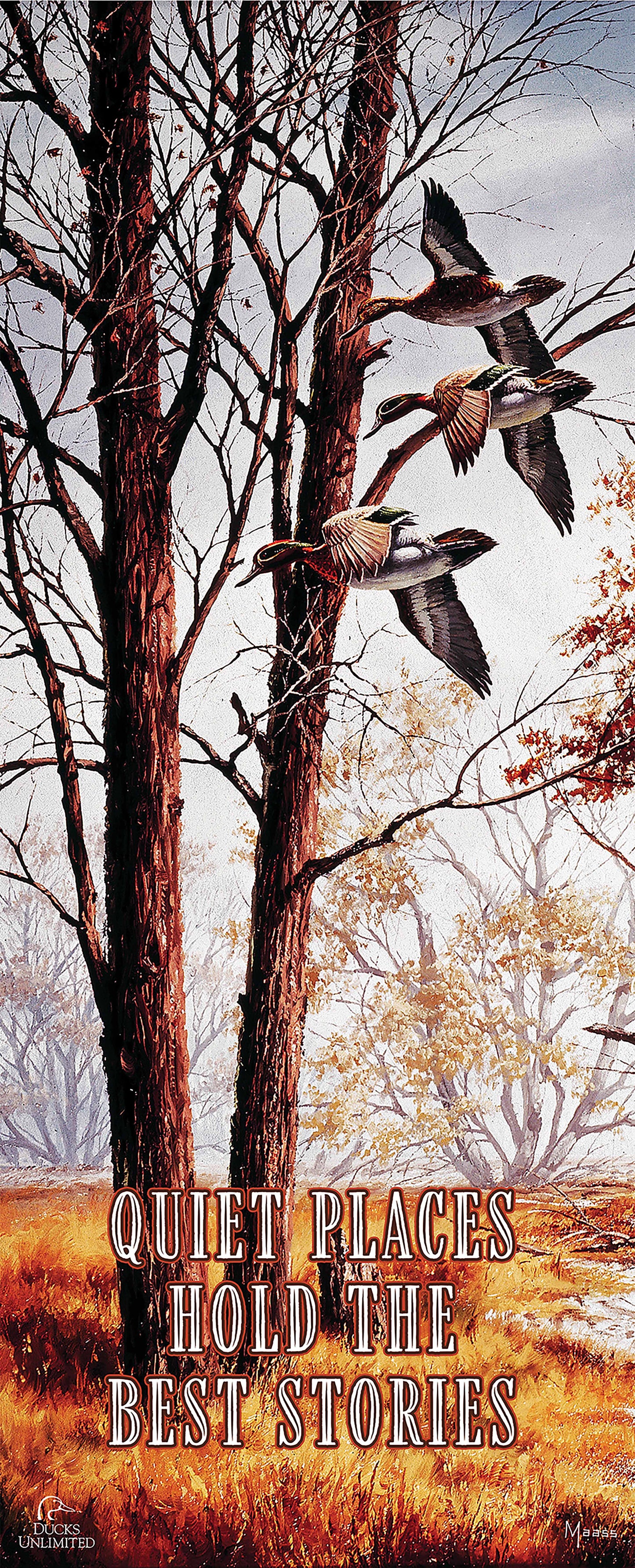 Misty Morning Green winged Teal "Quiet Places Hold the Best Stories" 12" x 30" Wood Sign - Official Ducks Unlimited Art
