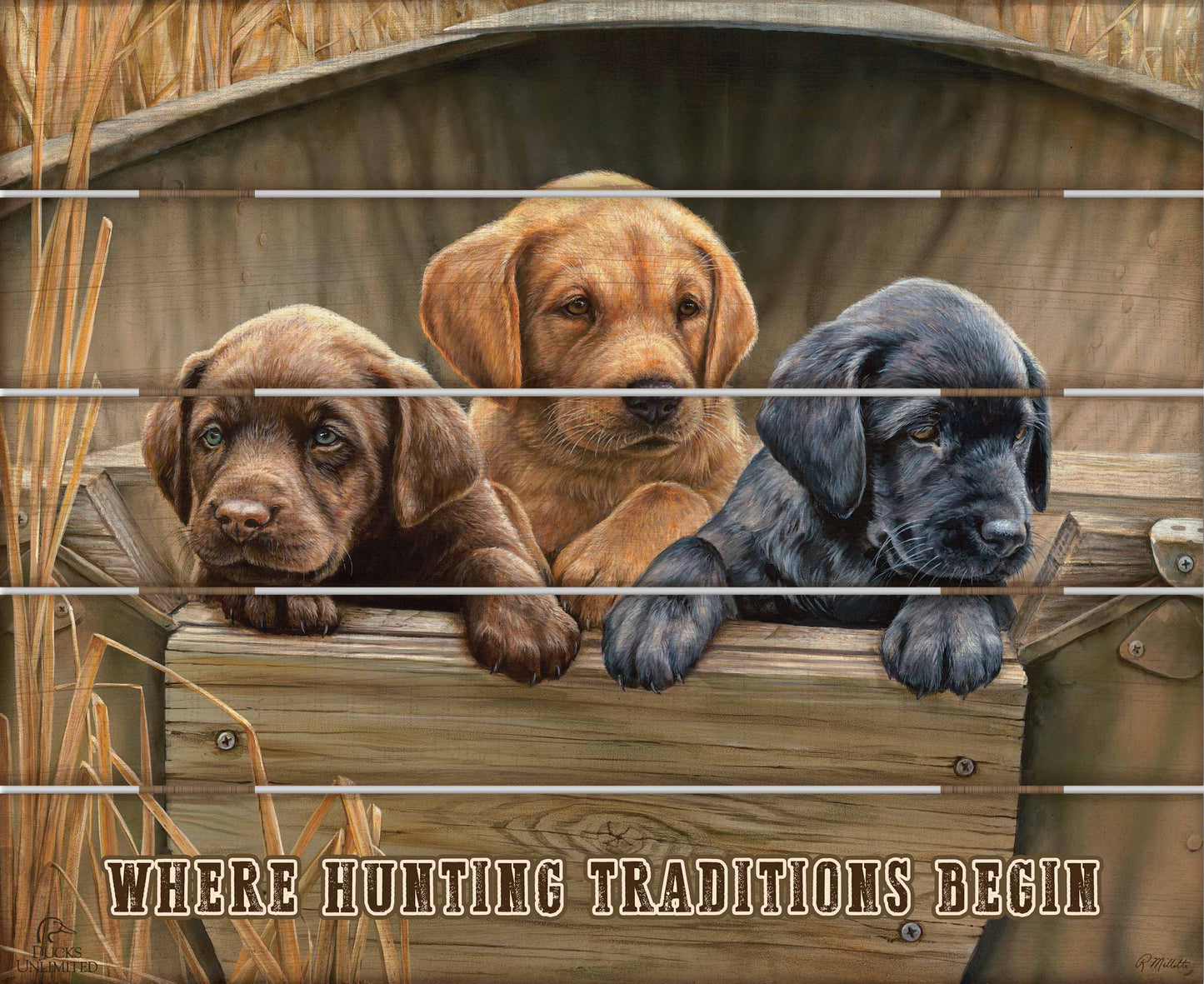 All Hands on Deck "Where Hunting Traditions Begin" 18" x 22" Pallet Wall Art - Official Ducks Unlimited Art
