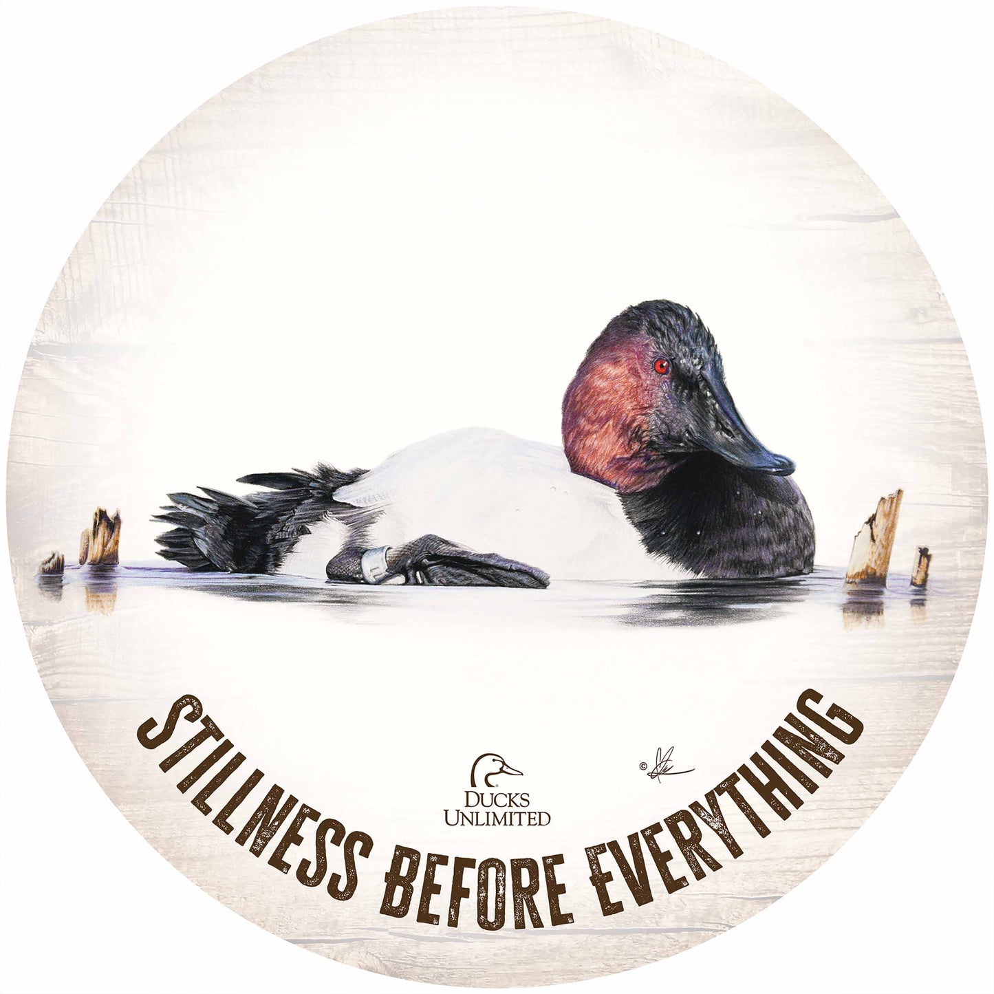 Banded "Stillness Before Everything." 21" Round Wood Sign - Official Ducks Unlimited Art
