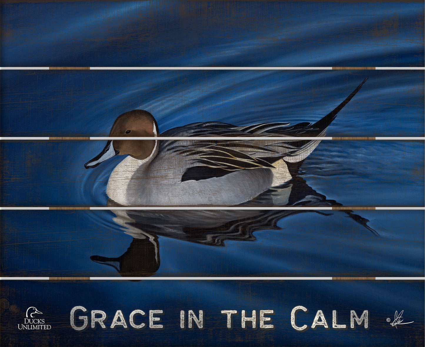 Calm Blue Water "Grace in the Calm." 18" x 22" Pallet Wall Art - Official Ducks Unlimited Art