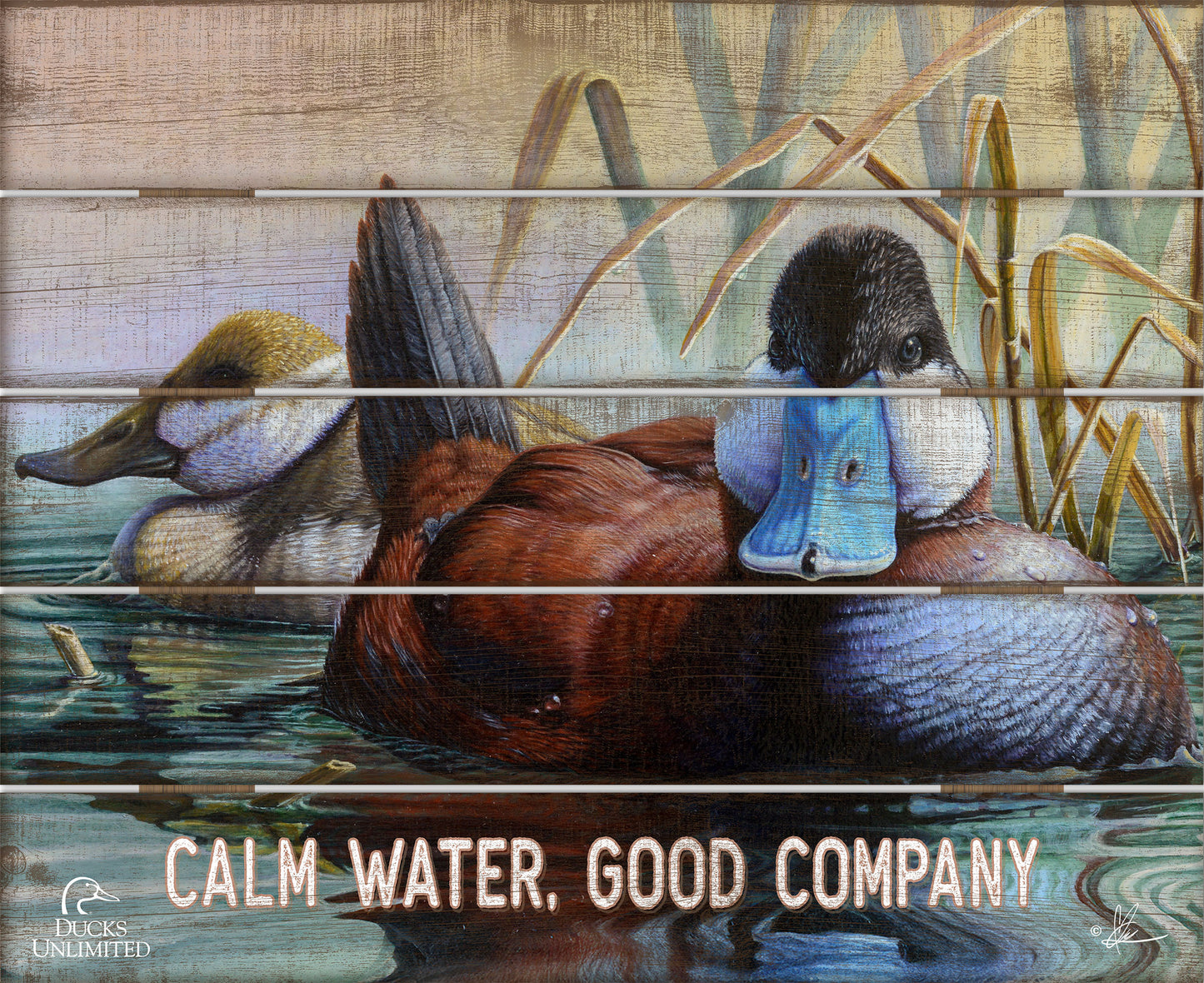 Day spring "Calm Water, Good Company." 18" x 22" Pallet Wall Art - Official Ducks Unlimited Art