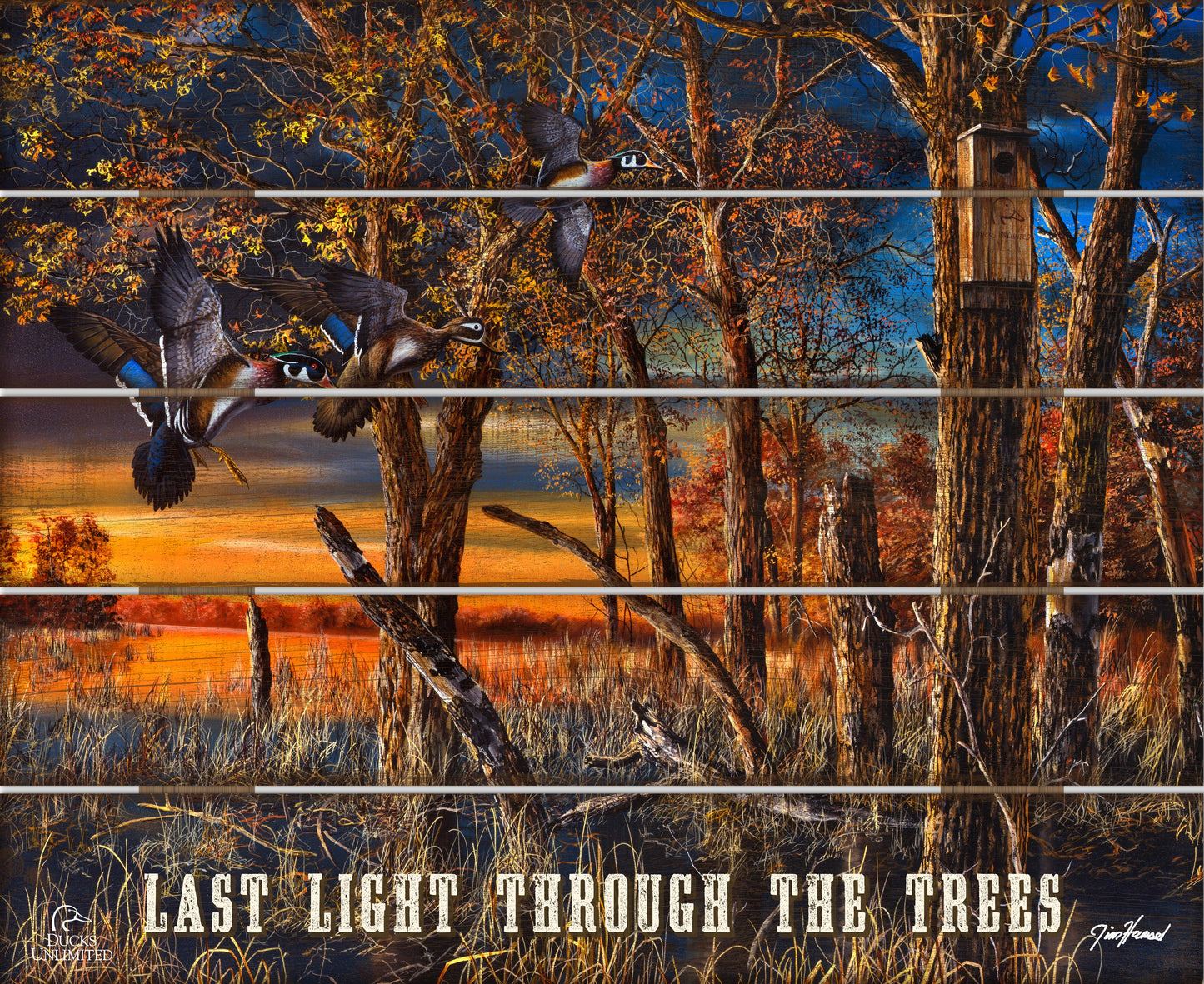 Return to the Refuge "Last Light Through the Trees." 18" x 22" Pallet Wall Art - Official Ducks Unlimited Art