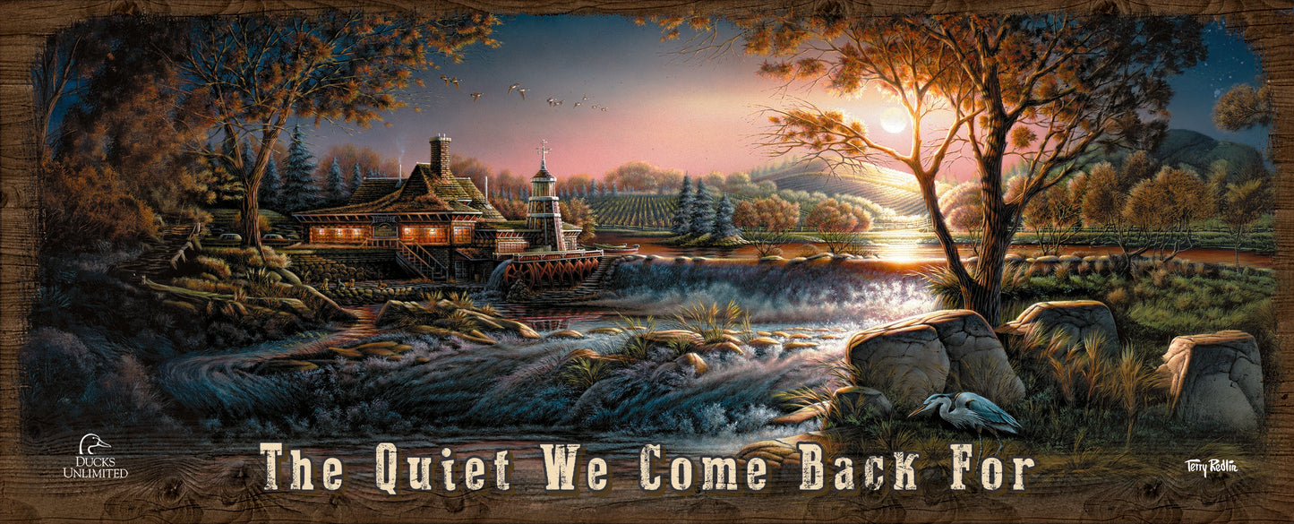 Guardian of Conservation "The Quiet We Come Back For." 12" x 30" Wood Sign - Official Ducks Unlimited Art
