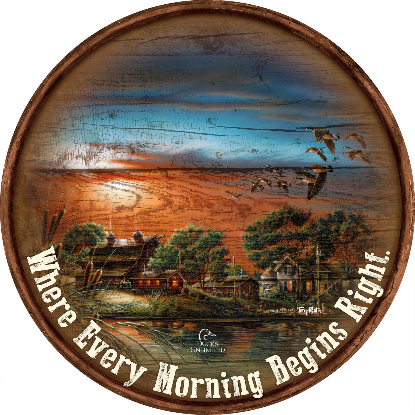 Lazy Afternoon "Where Every Morning Begins Right." 21" Round Wood Sign - Official Ducks Unlimited Art