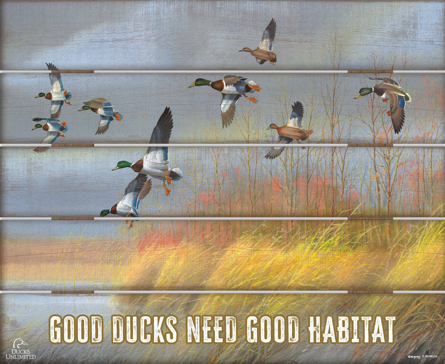 Returning Home "Wings Up. Decisions Made." 18" x 22" Pallet Wall Art - Official Ducks Unlimited Art
