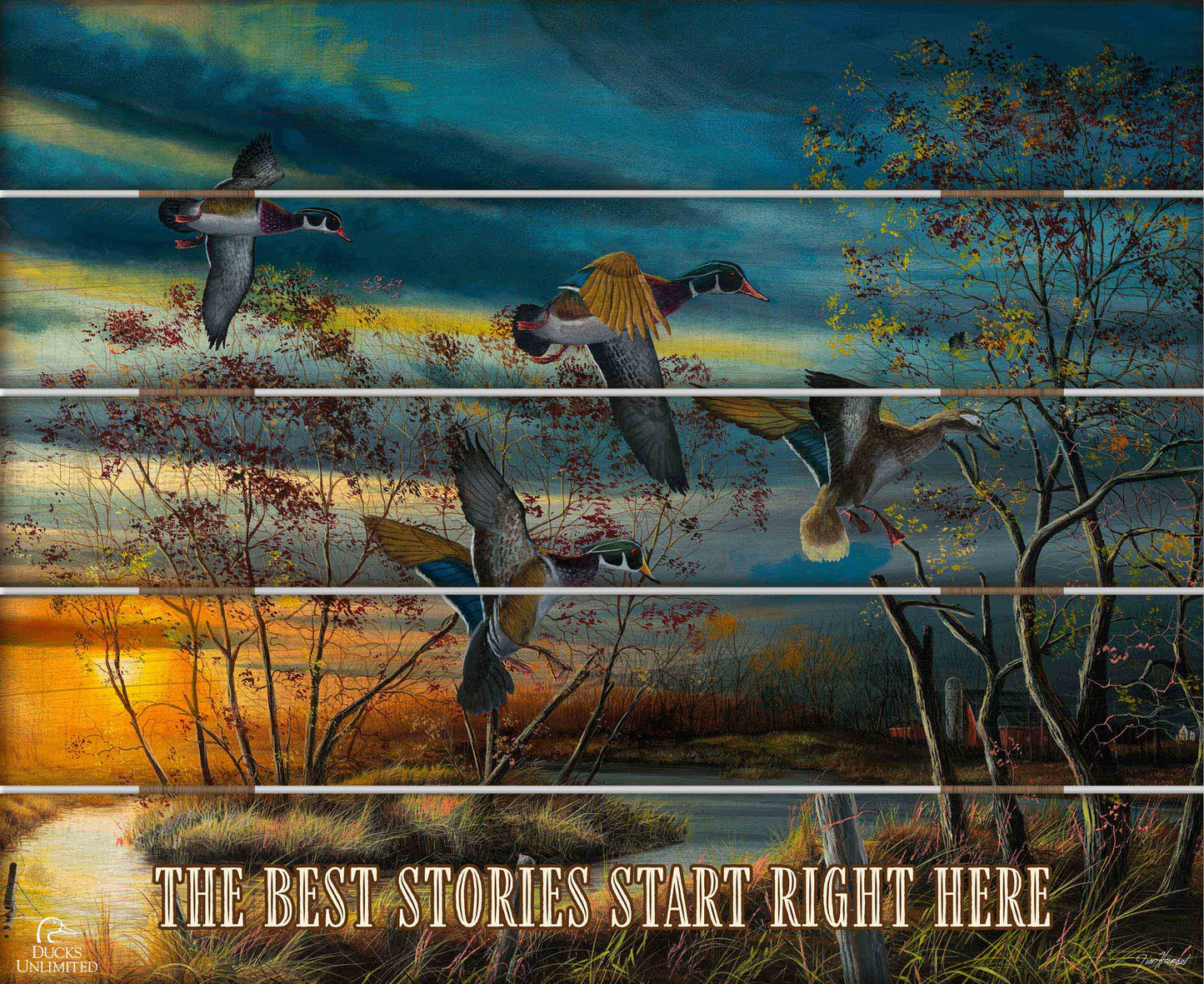 Autumn Splendor “The Best Stories Start Right Here.” 18" x 22" Pallet Wall Art - Official Ducks Unlimited