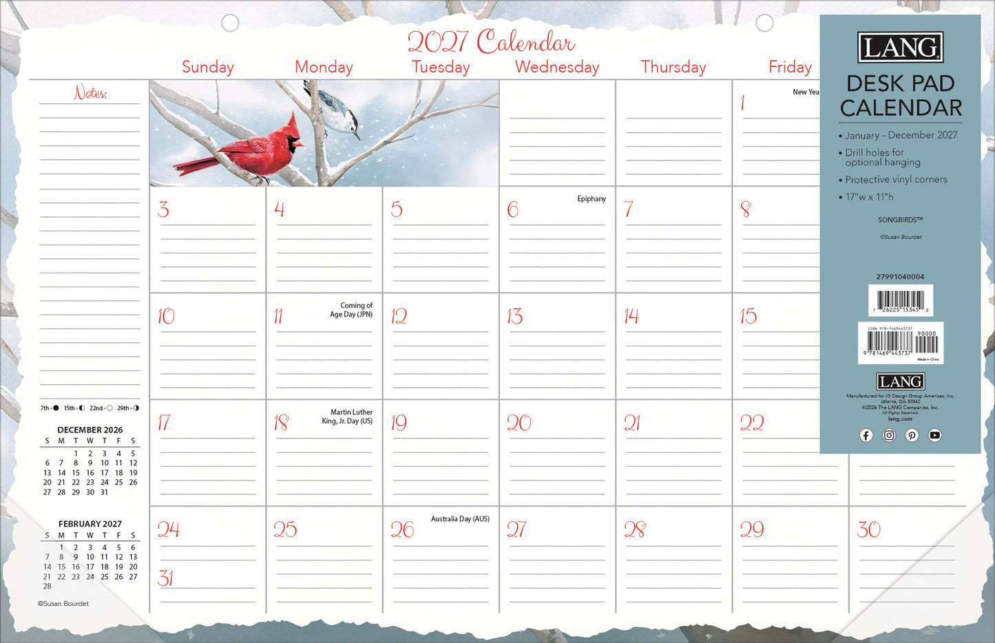 Songbirds 2027 - 11" x 17" Deskpad Calendar