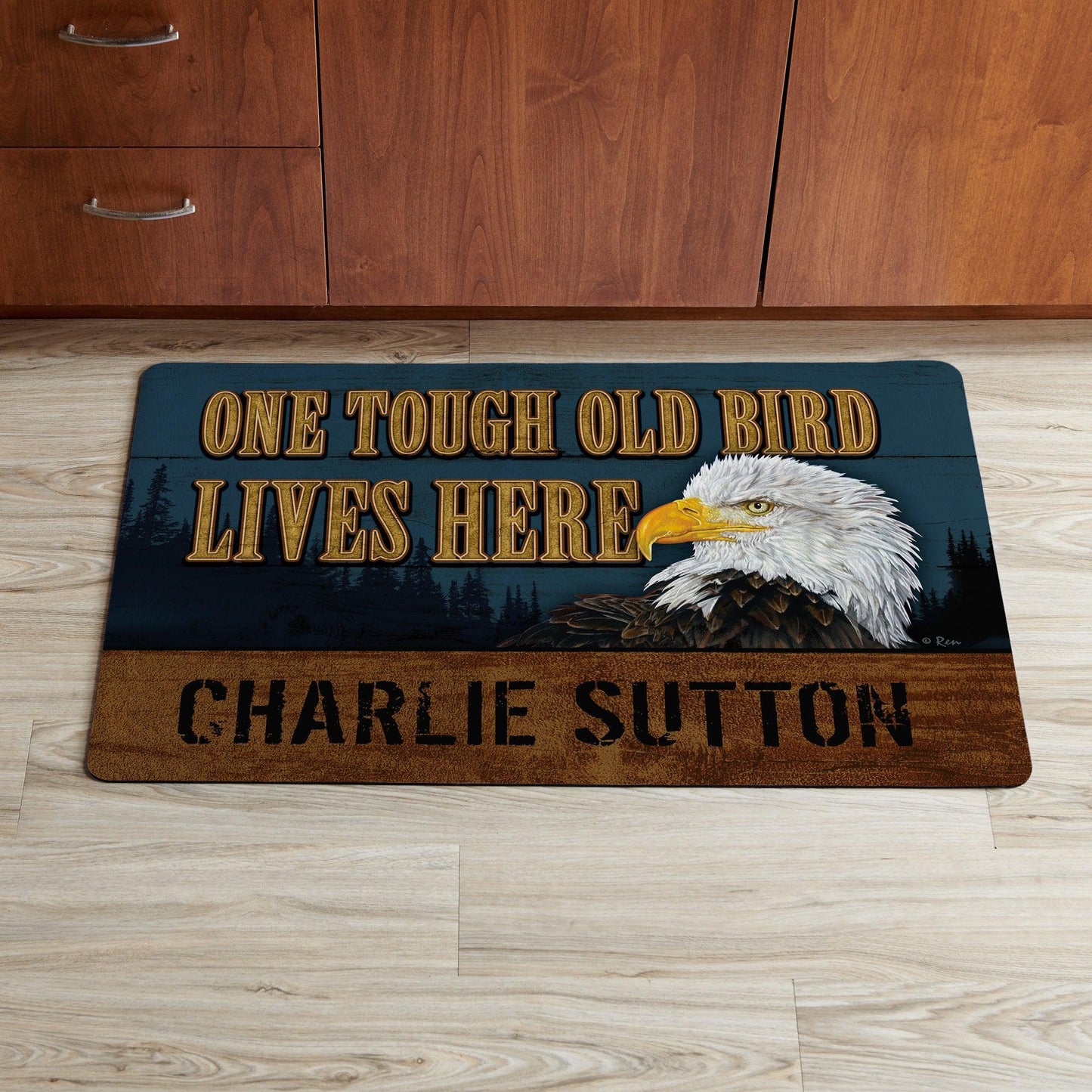 One Tough Old Bird Lives Here - Bald Eagle - 2' x 3' Personalized Floor Mat