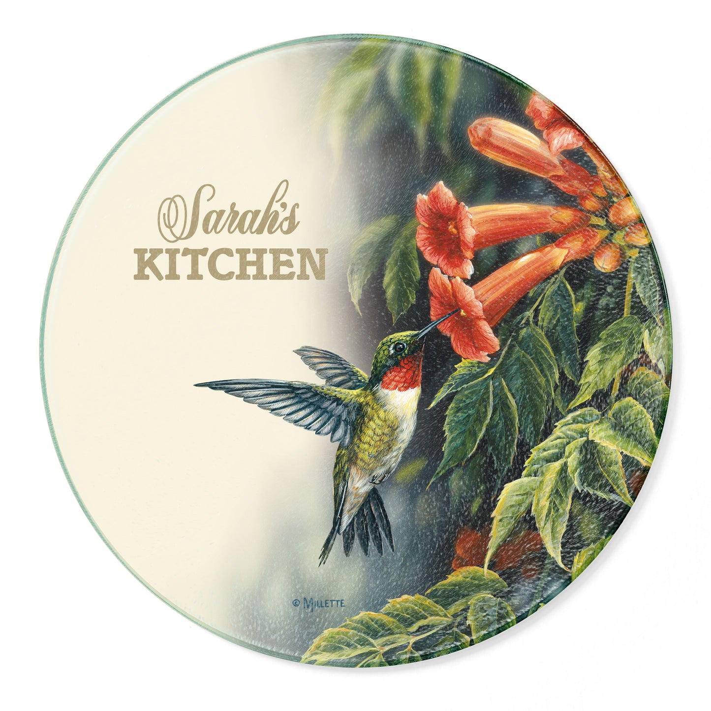 Summer - Ruby Throated Hummingbird - 12" Round Cutting Board
