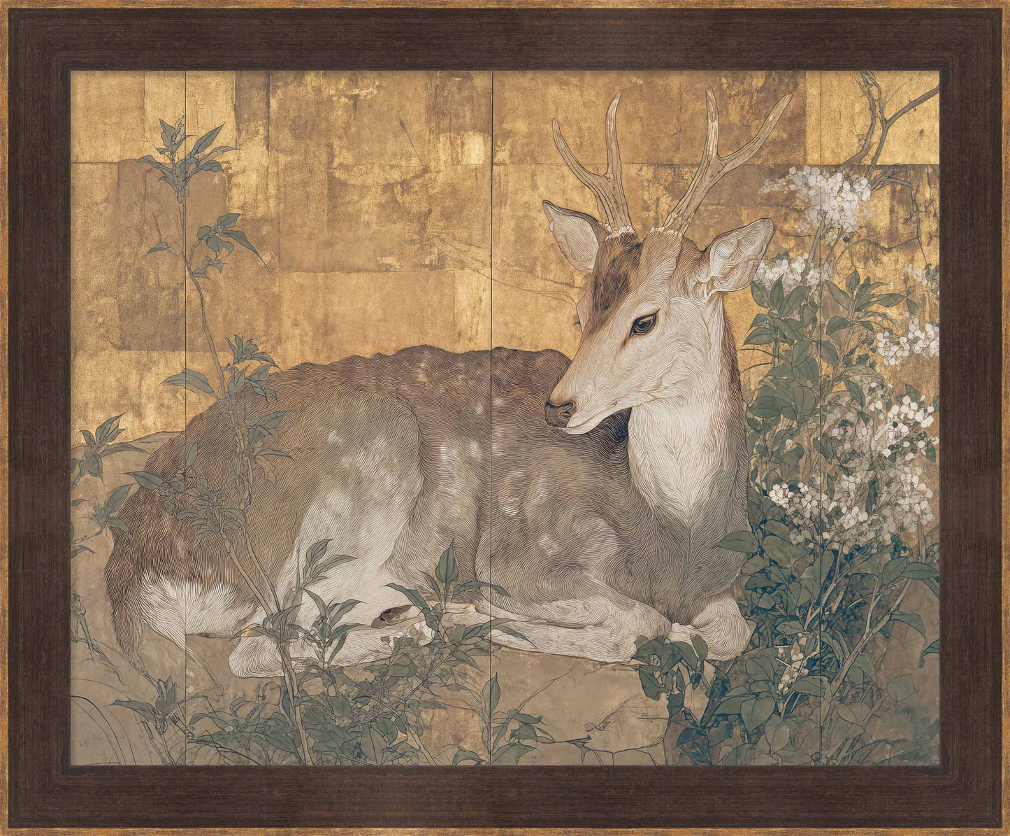 Martha Stewart Skylands | Wildlife Study: Resting Doe | Framed Vintage Deer Illustration | Estate Natural History Art