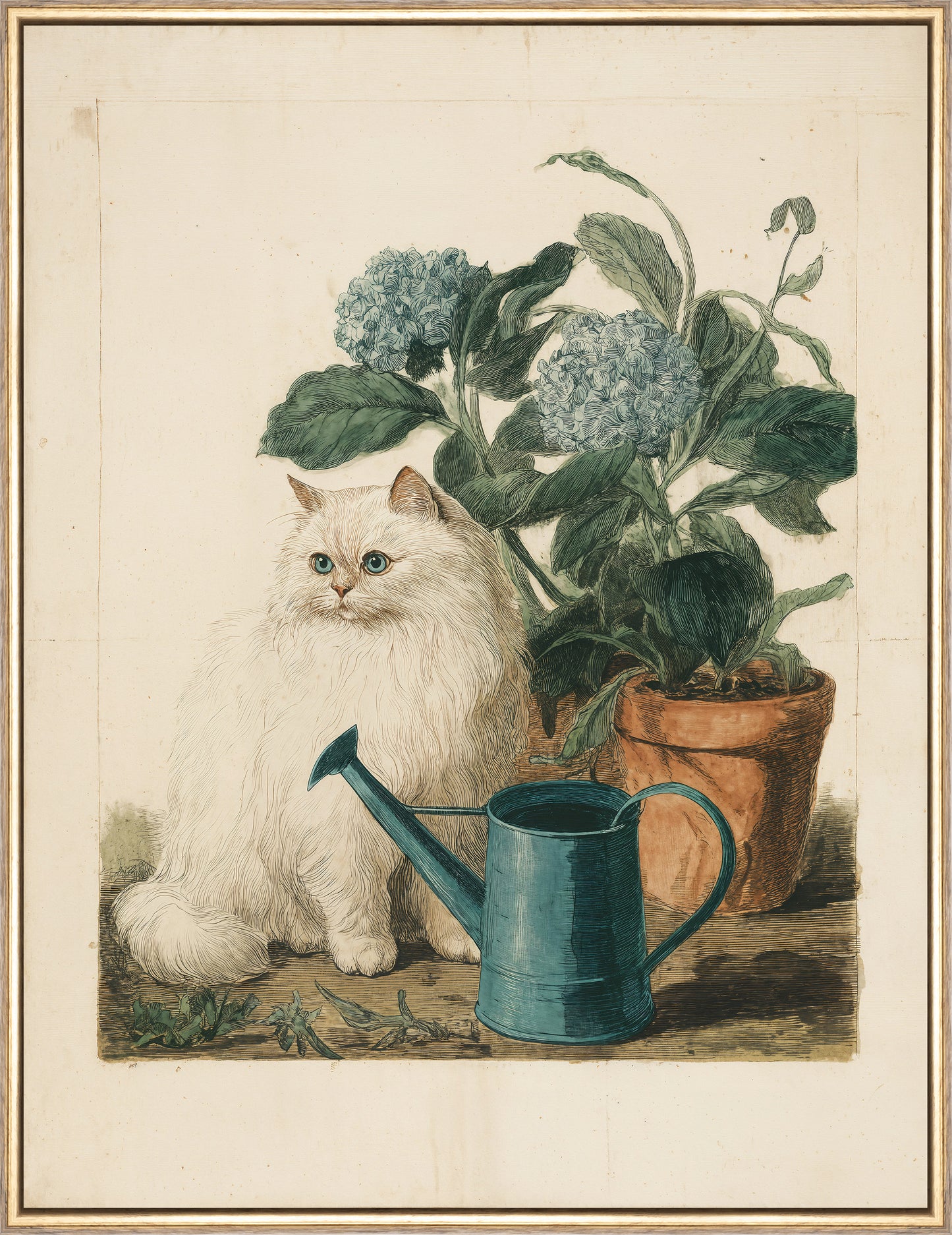 Martha Stewart Bedford | Garden Still Life: Cat in Garden | Framed Country Farmhouse Wall Art
