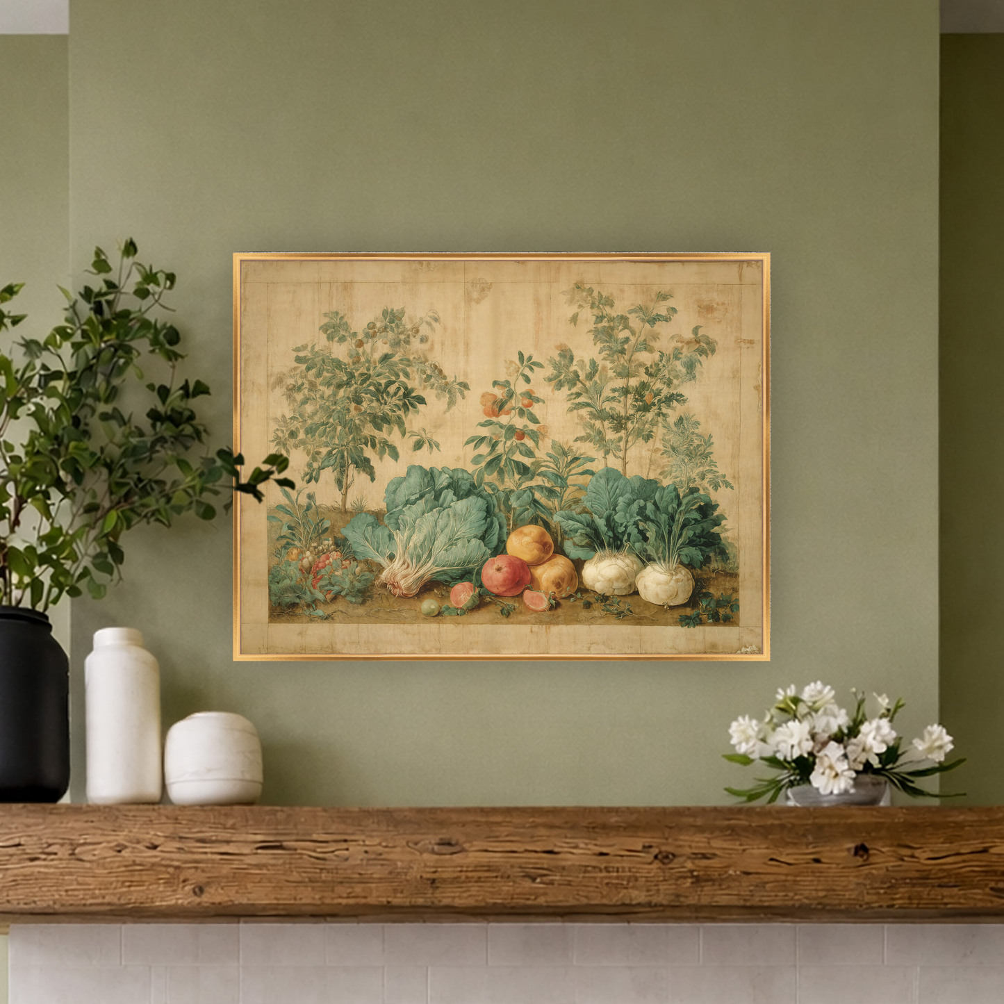 Martha Stewart Bedford | Kitchen Garden Harvest | Framed Country Farmhouse Wall Art
