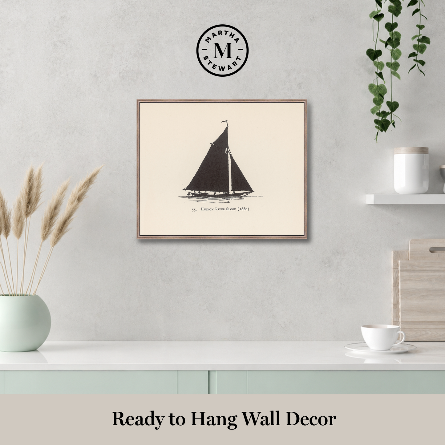 Martha Stewart Lily Pond | Nautical Study: Single Schooner | Framed Coastal Cottage Wall Art