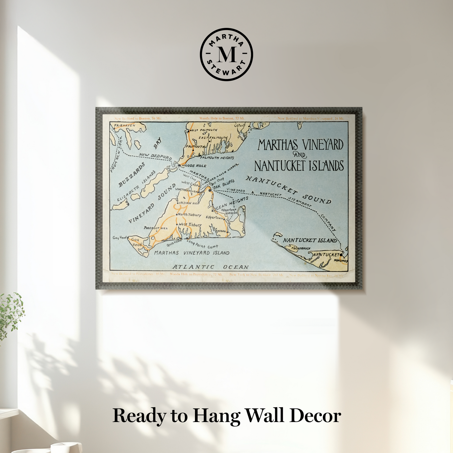 Martha Stewart Lily Pond | Vintage Map: Nantucket Island | Framed Coastal Cottage Wall Art