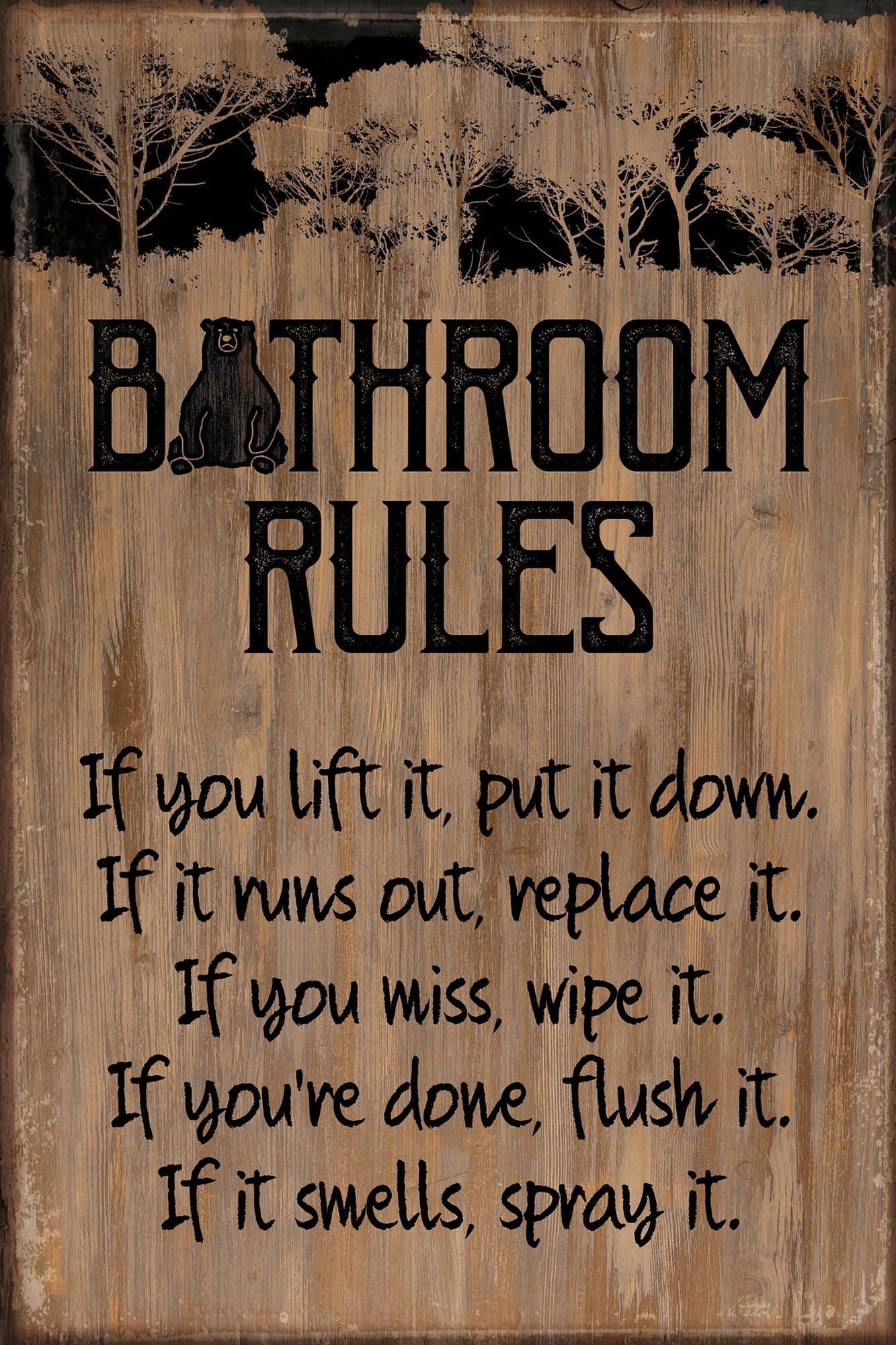Bathroom Rules - 12" x 18" Wood Sign