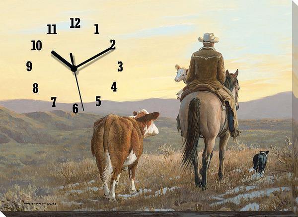 Almost Home - Cowboy - Canvas Clock