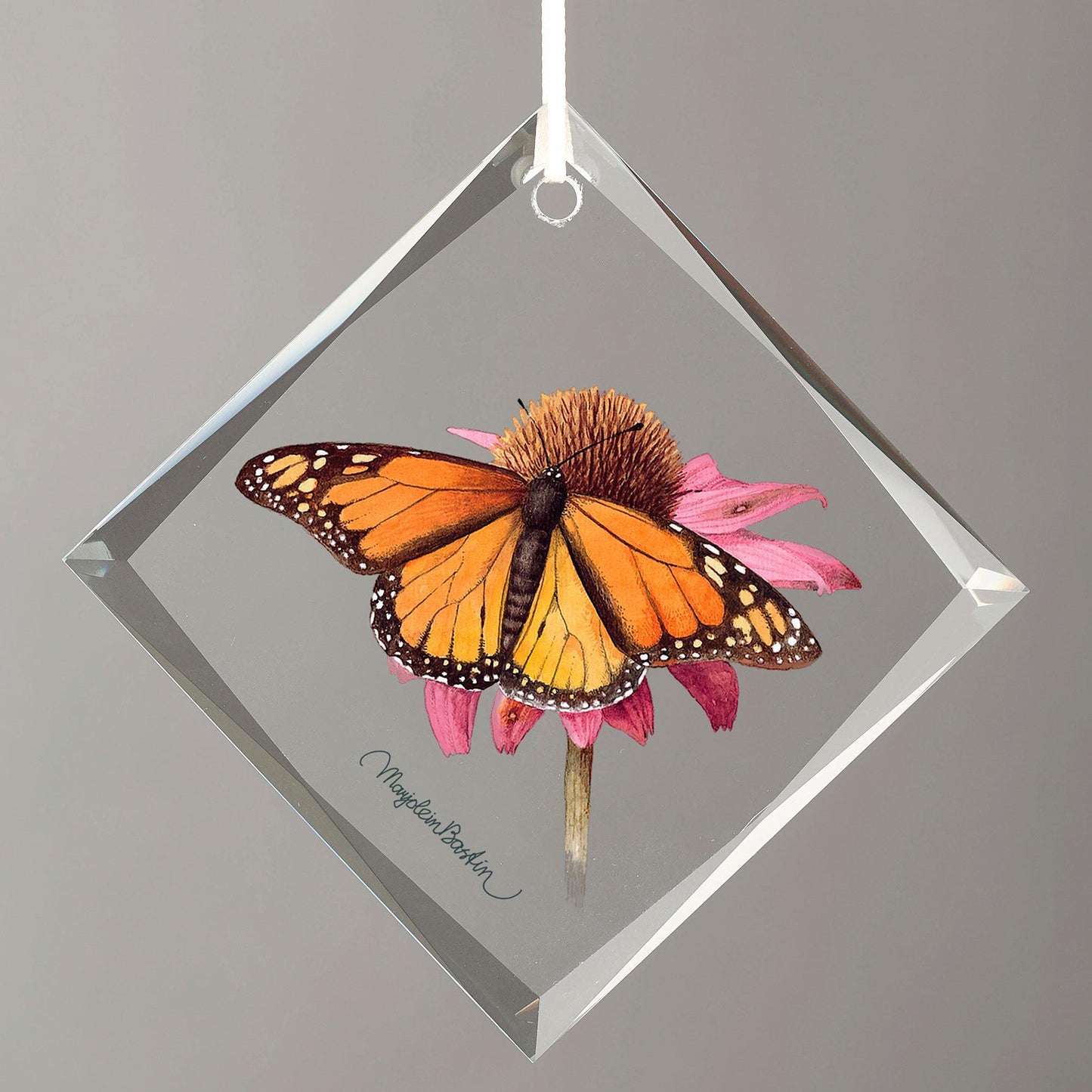 Monarch on Echinacea - Diamond-Shaped Glass Ornament