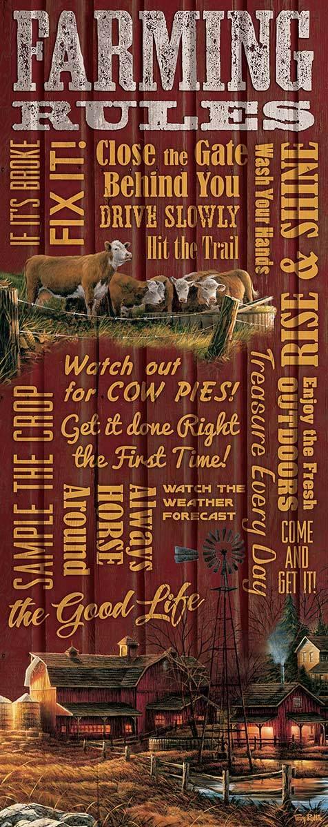 Farming Rules - 12" x 30" Wood Sign