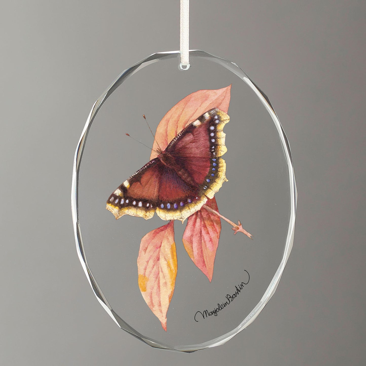 Mourning Cloak Butterfly - Oval Glass Ornament
