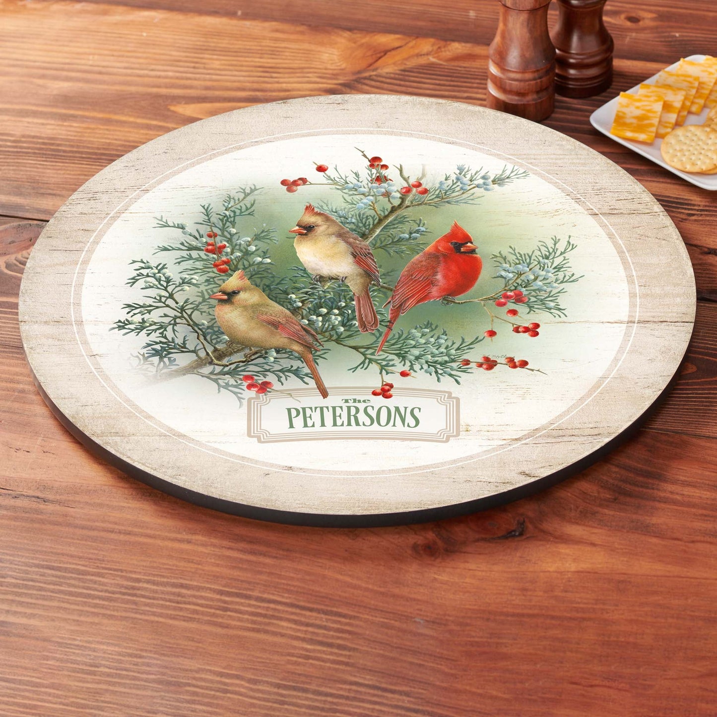 Winter Cardinals Personalized - Lazy Susan Turntable