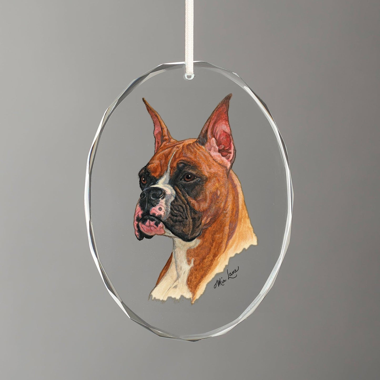 Boxer Oval Glass Ornament - Wild Wings