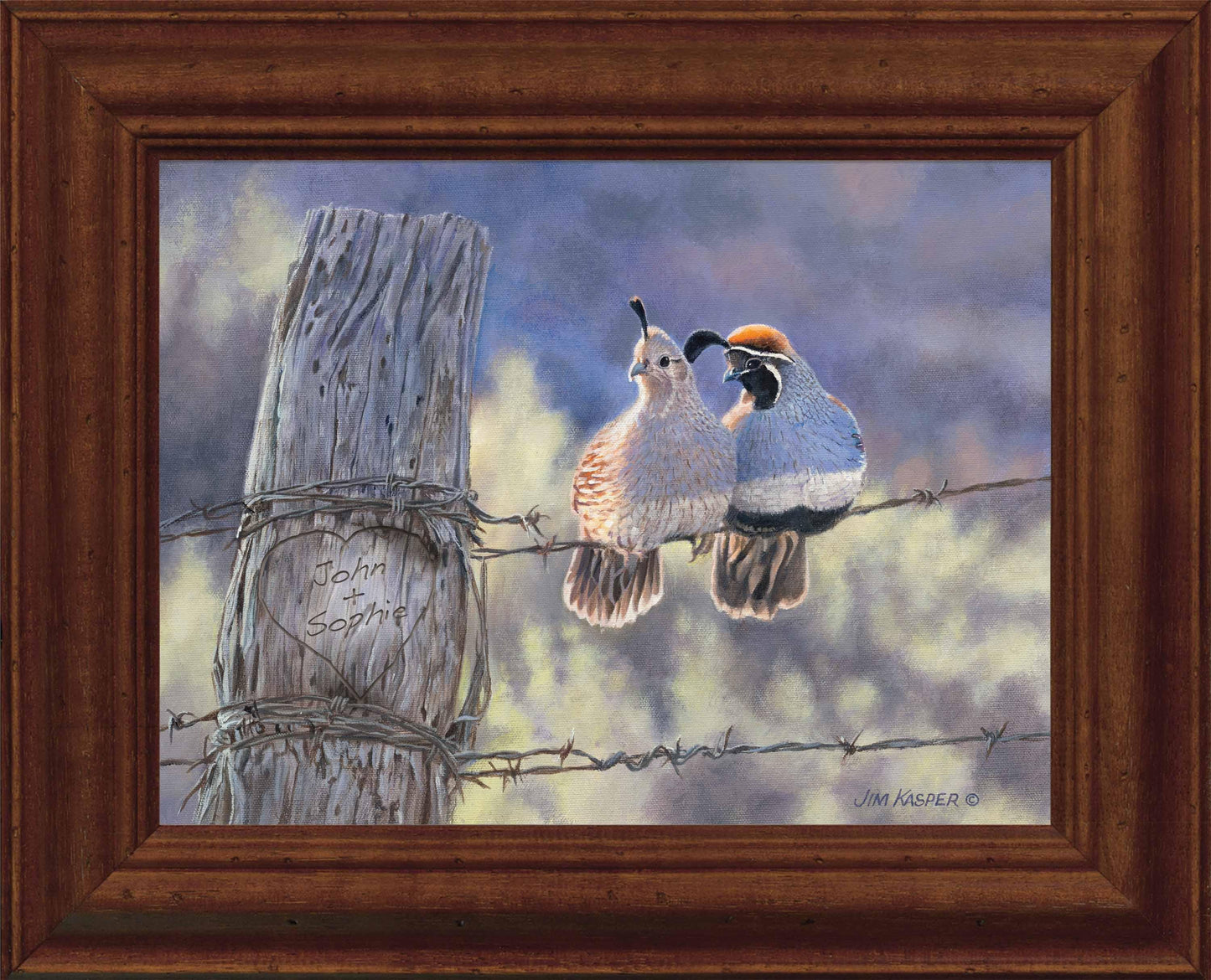 Barbed Wire Pair—Quail Personalized Framed Canvas - Wild Wings