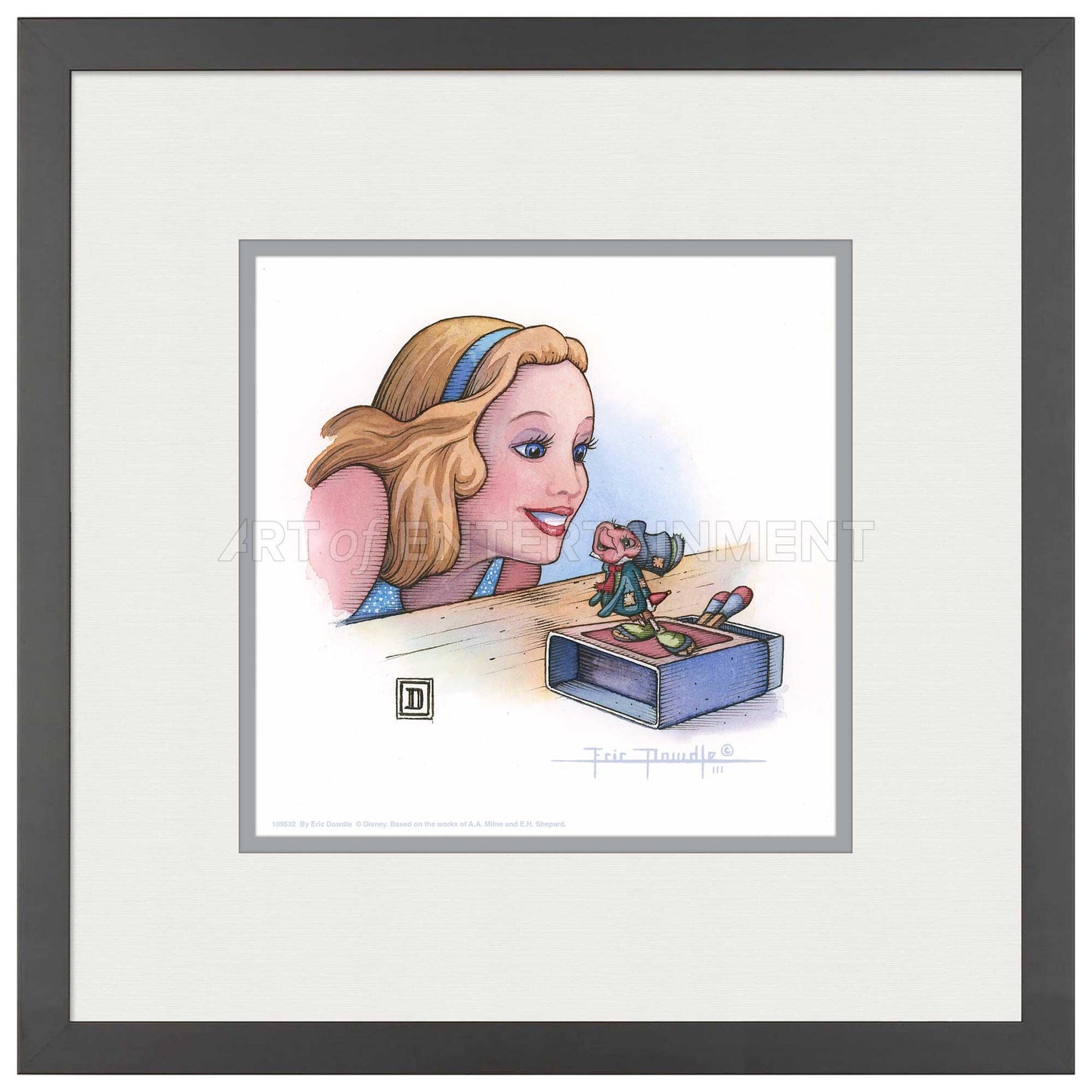 The Blue Fairy and Jiminy Cricket - 15" x 15" Framed Paper Print - Art Of Entertainment