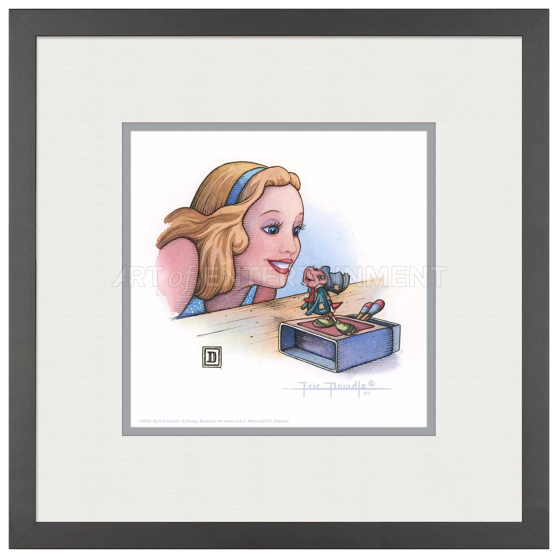The Blue Fairy and Jiminy Cricket - 15" x 15" Framed Paper Print - Art Of Entertainment