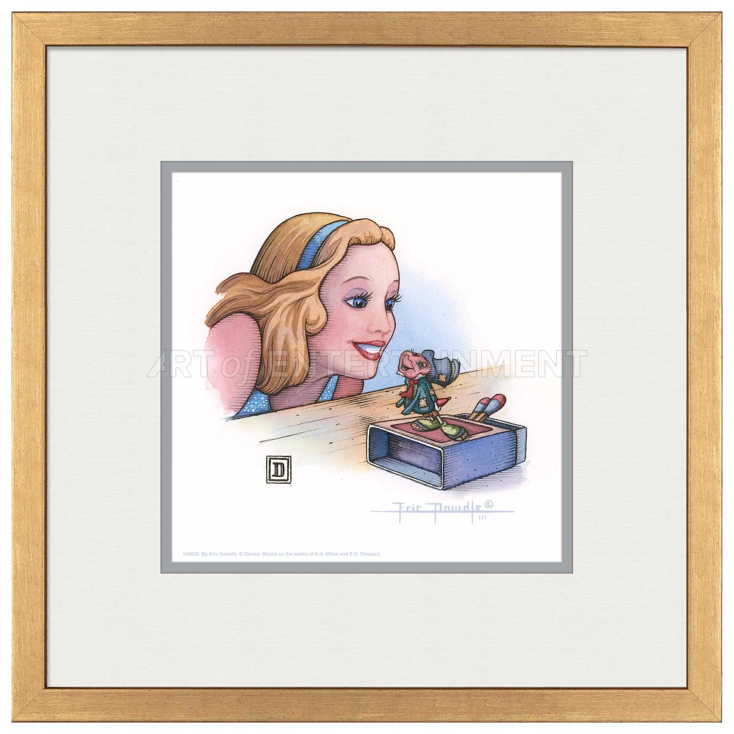 The Blue Fairy and Jiminy Cricket - 15" x 15" Framed Paper Print - Art Of Entertainment