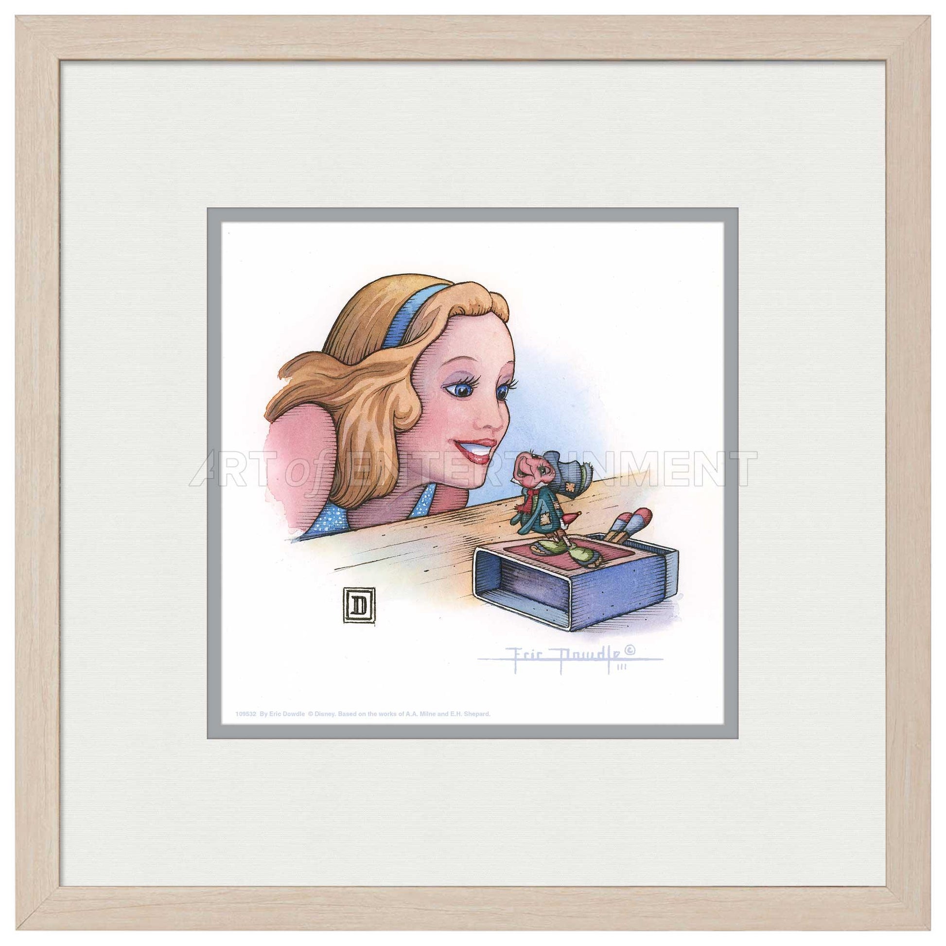 The Blue Fairy and Jiminy Cricket - 15" x 15" Framed Paper Print - Art Of Entertainment