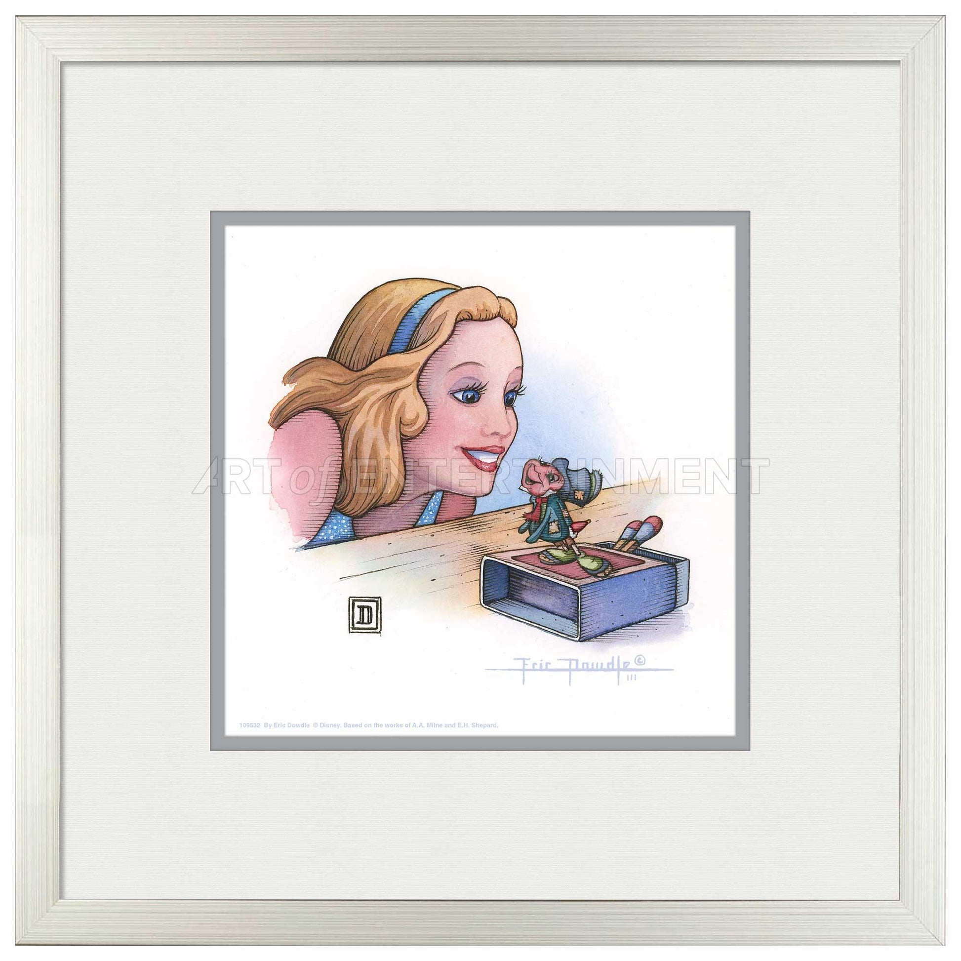 The Blue Fairy and Jiminy Cricket - 15" x 15" Framed Paper Print - Art Of Entertainment