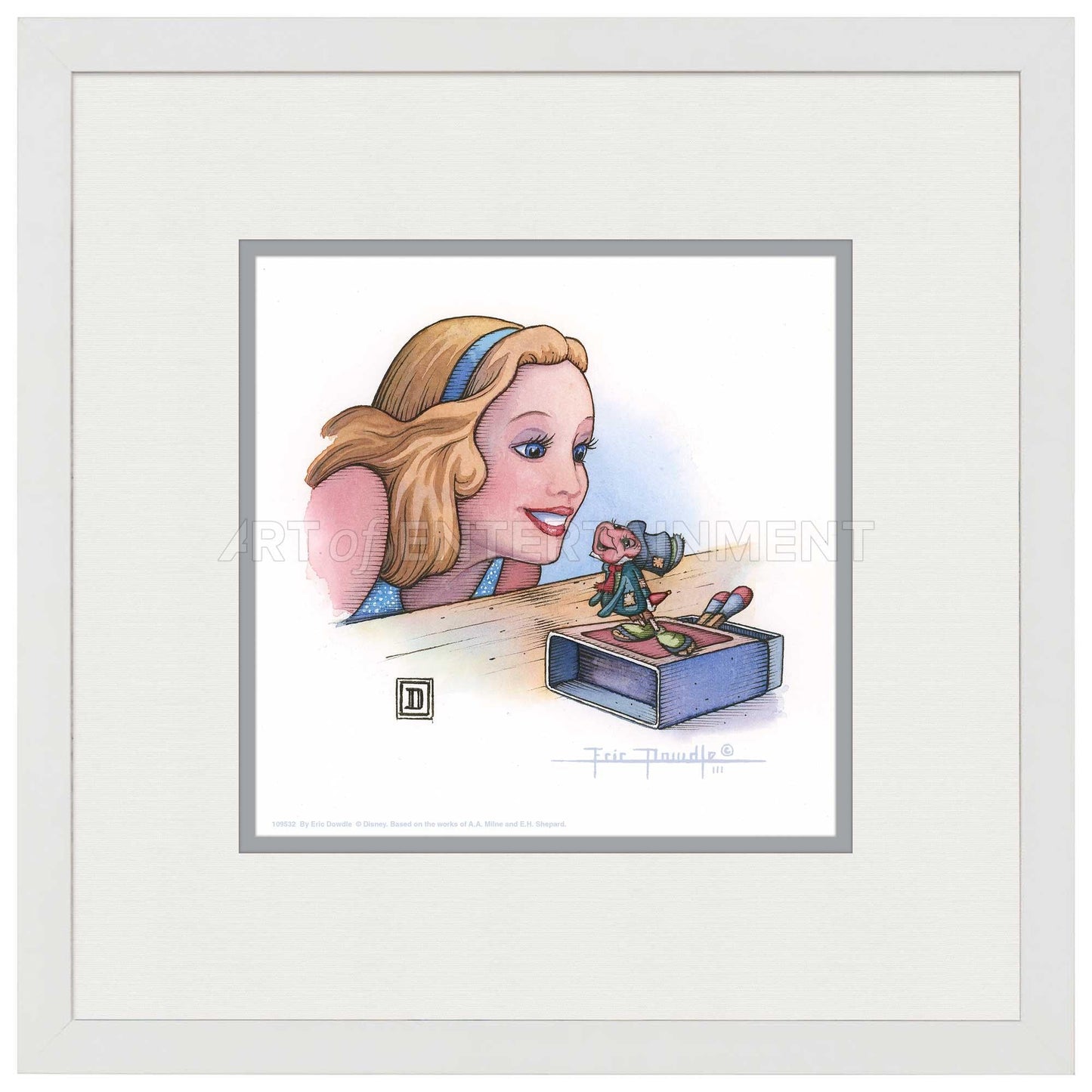 The Blue Fairy and Jiminy Cricket - 15" x 15" Framed Paper Print - Art Of Entertainment