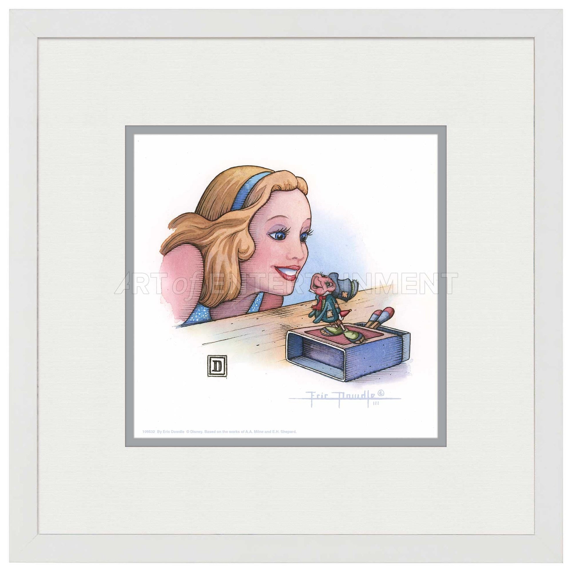 The Blue Fairy and Jiminy Cricket - 15" x 15" Framed Paper Print - Art Of Entertainment