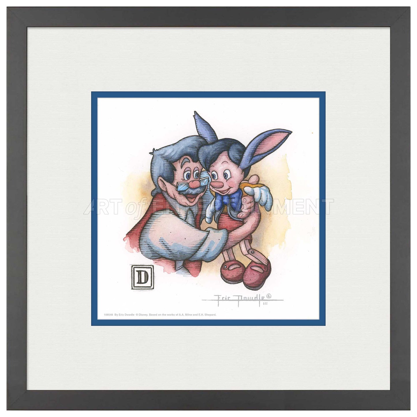 Pinocchio and Geppetto Hug - 15" x 15" Framed Paper Print - Art Of Entertainment
