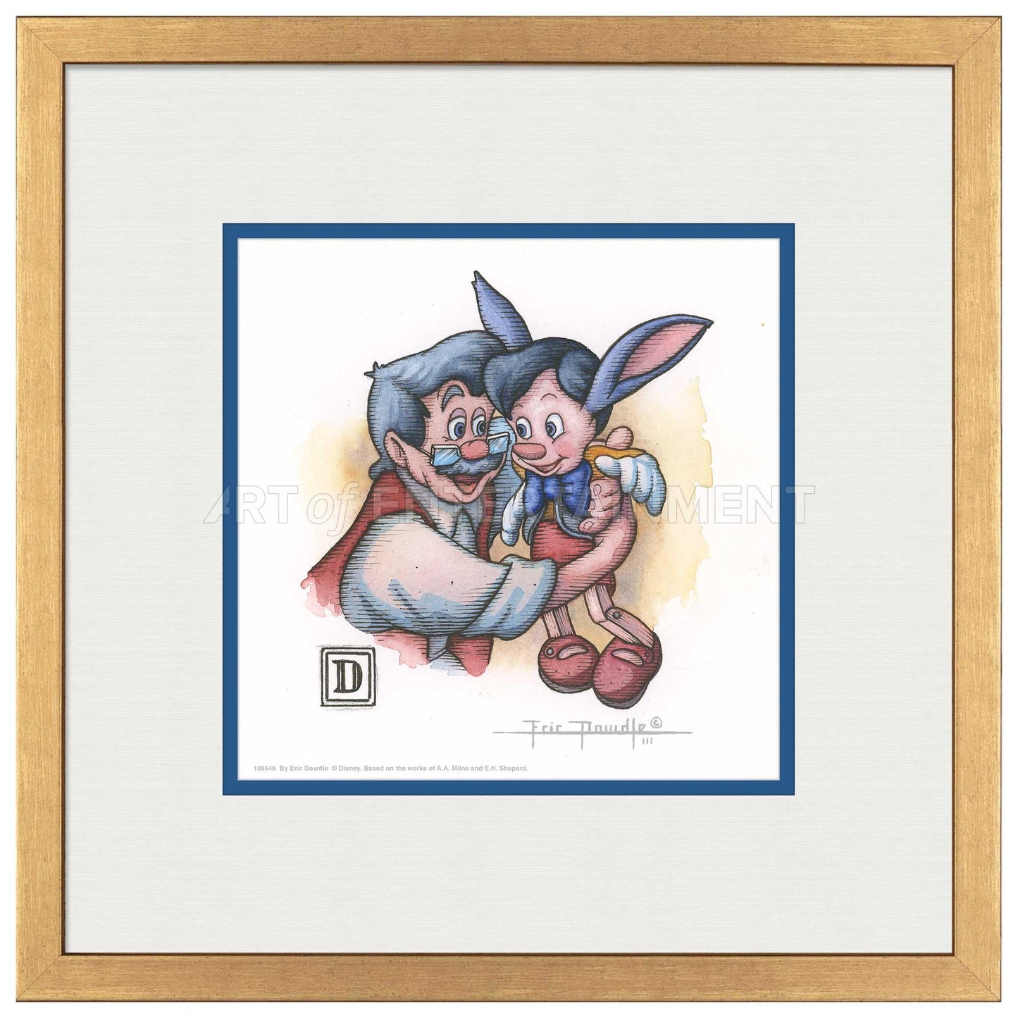 Pinocchio and Geppetto Hug - 15" x 15" Framed Paper Print - Art Of Entertainment