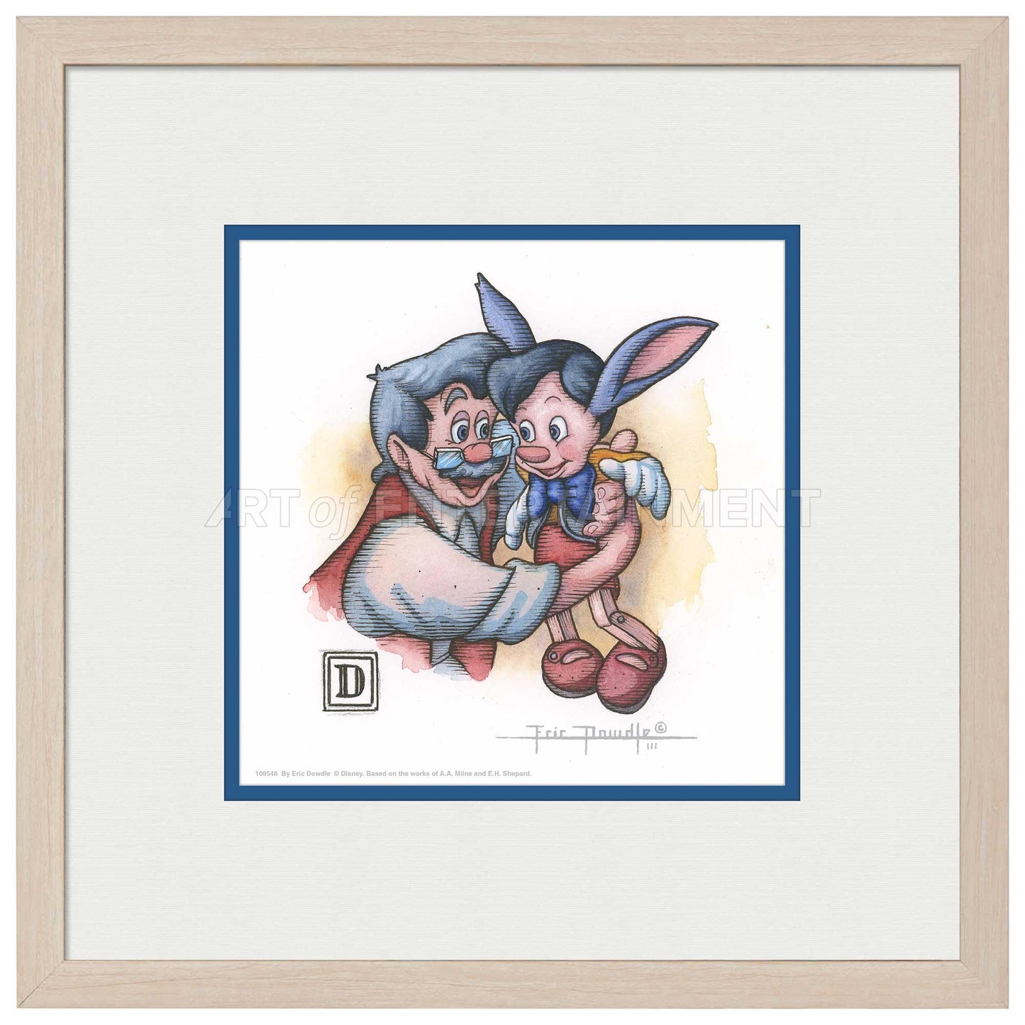 Pinocchio and Geppetto Hug - 15" x 15" Framed Paper Print - Art Of Entertainment