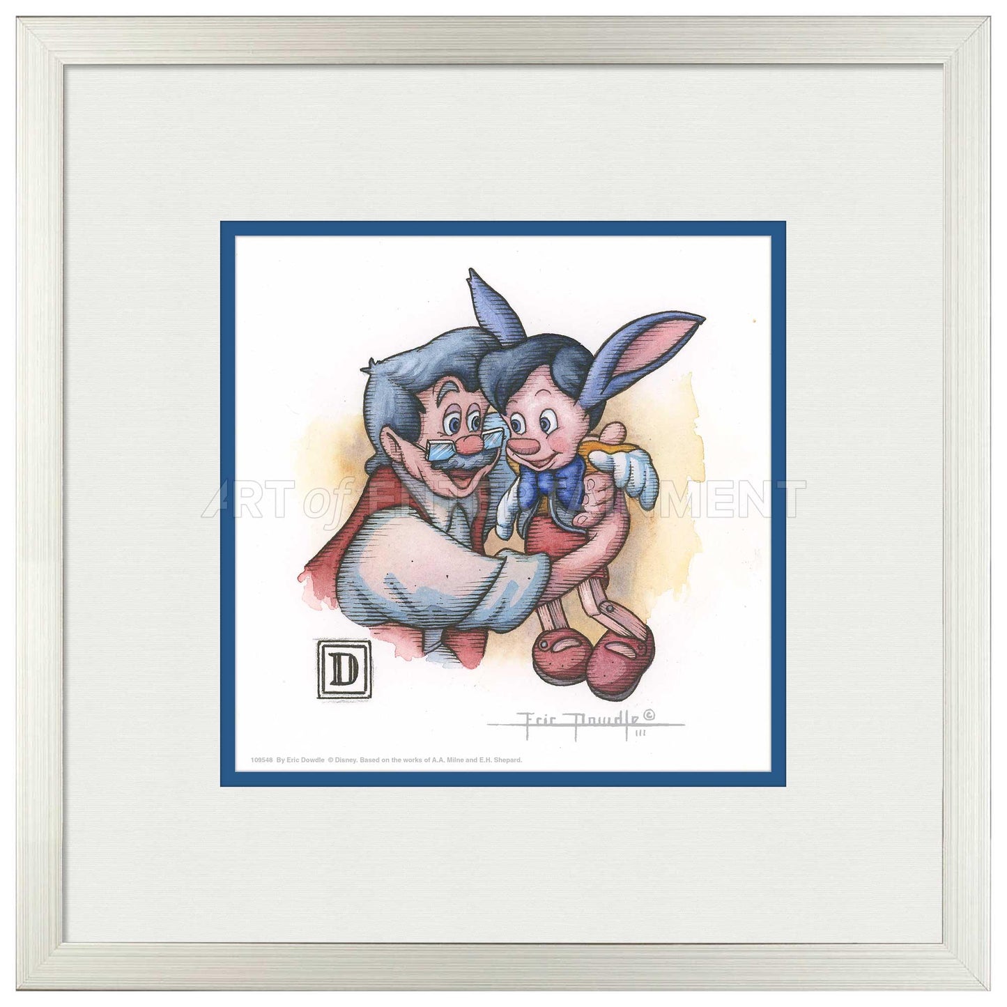 Pinocchio and Geppetto Hug - 15" x 15" Framed Paper Print - Art Of Entertainment