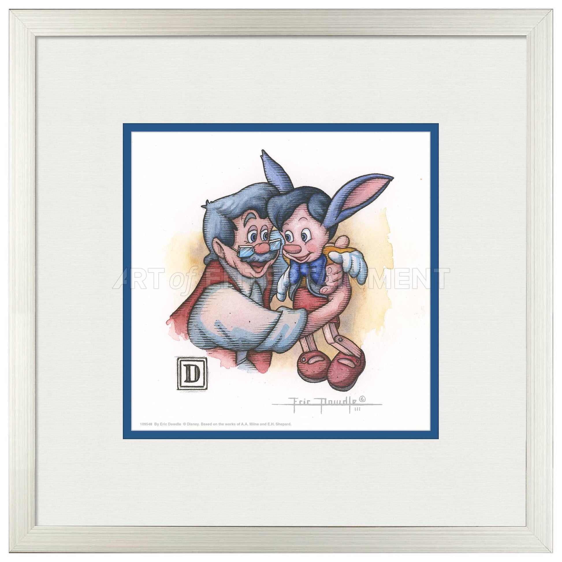 Pinocchio and Geppetto Hug - 15" x 15" Framed Paper Print - Art Of Entertainment