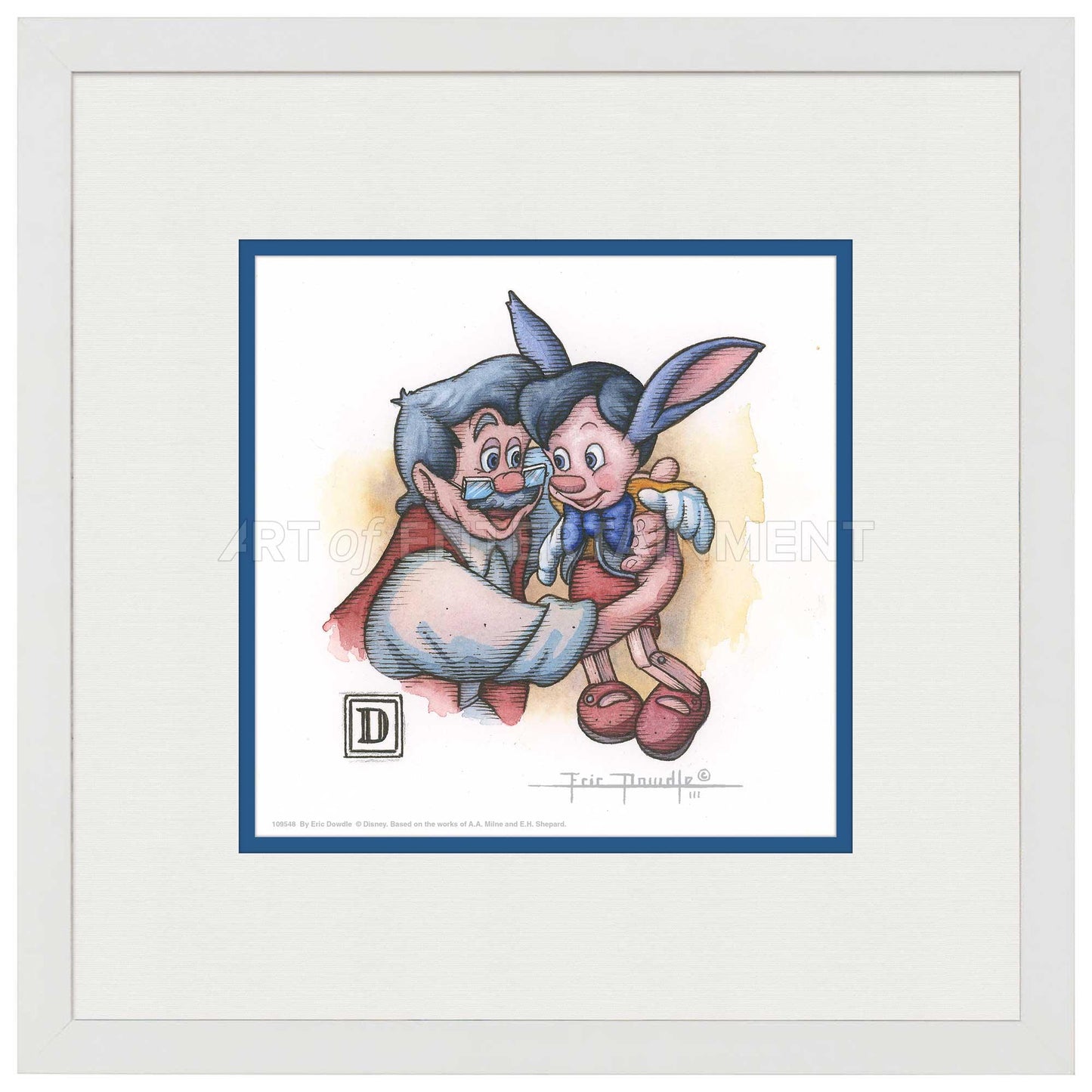 Pinocchio and Geppetto Hug - 15" x 15" Framed Paper Print - Art Of Entertainment