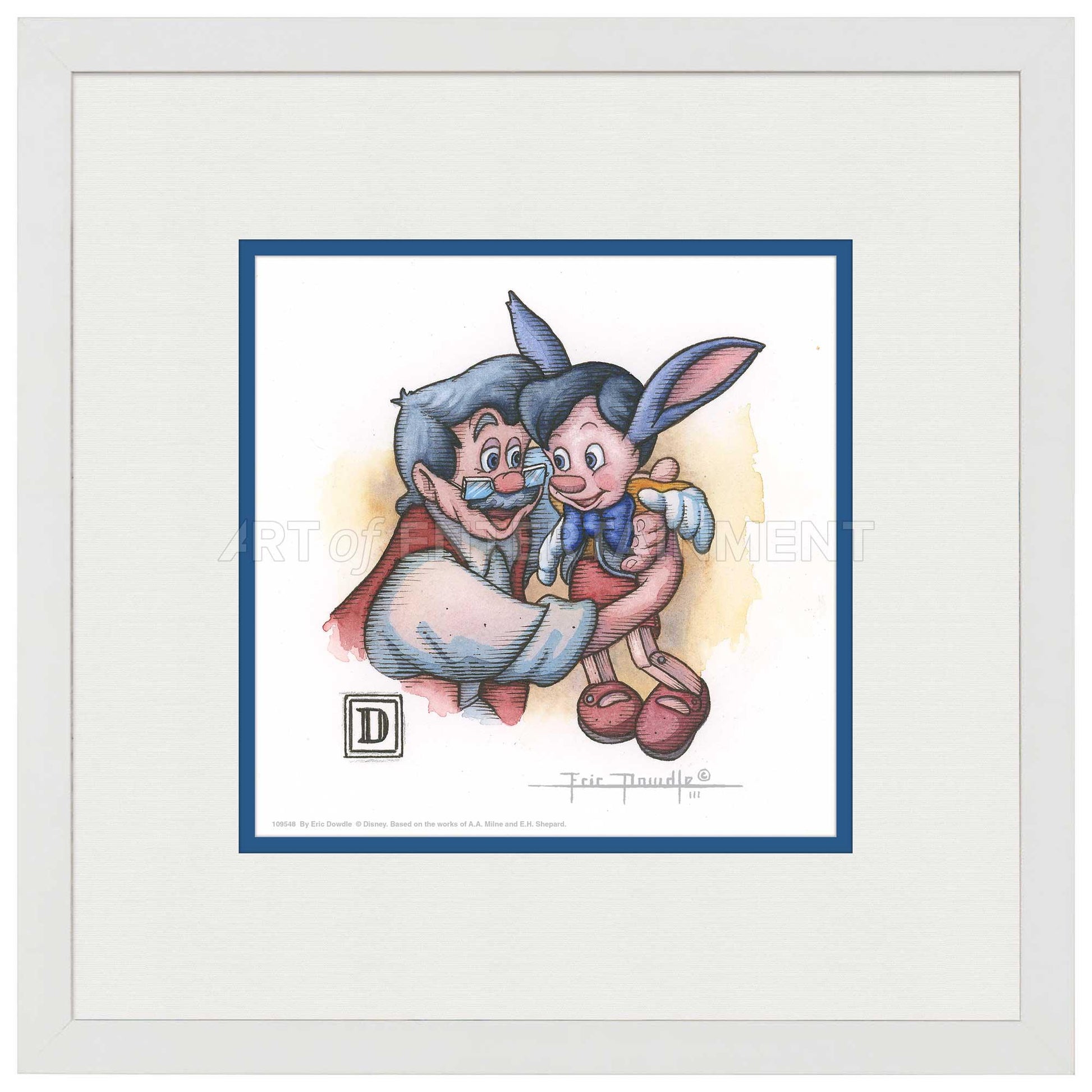 Pinocchio and Geppetto Hug - 15" x 15" Framed Paper Print - Art Of Entertainment