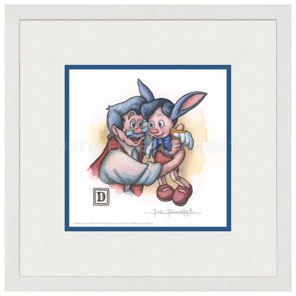 Pinocchio and Geppetto Hug - 15" x 15" Framed Paper Print - Art Of Entertainment