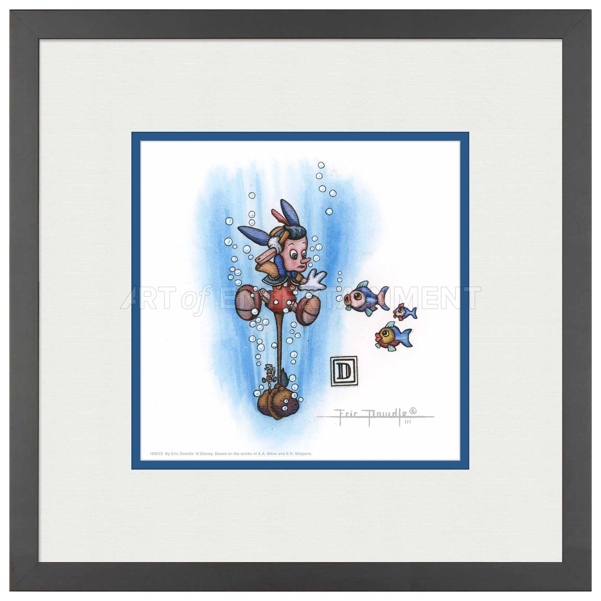 Pinocchio Under Water - 15" x 15" Framed Paper Print - Art Of Entertainment