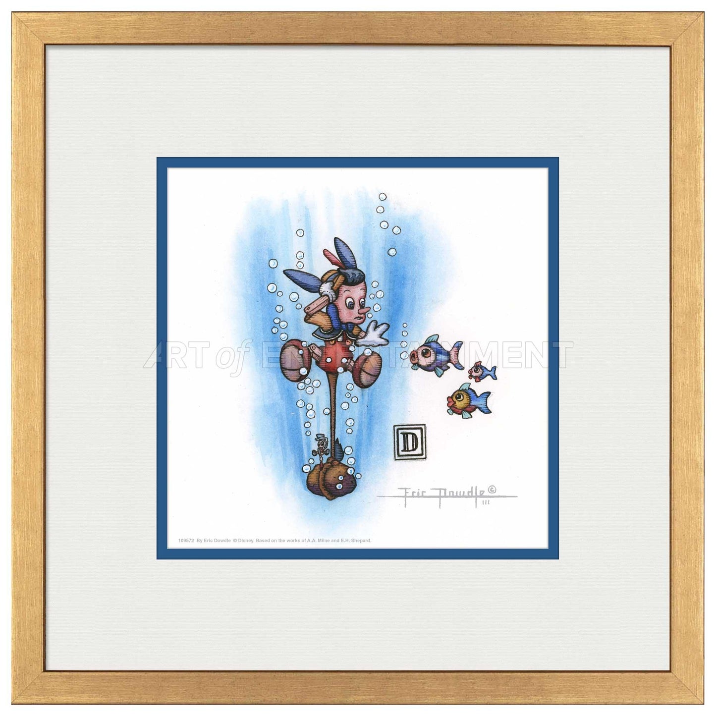 Pinocchio Under Water - 15" x 15" Framed Paper Print - Art Of Entertainment