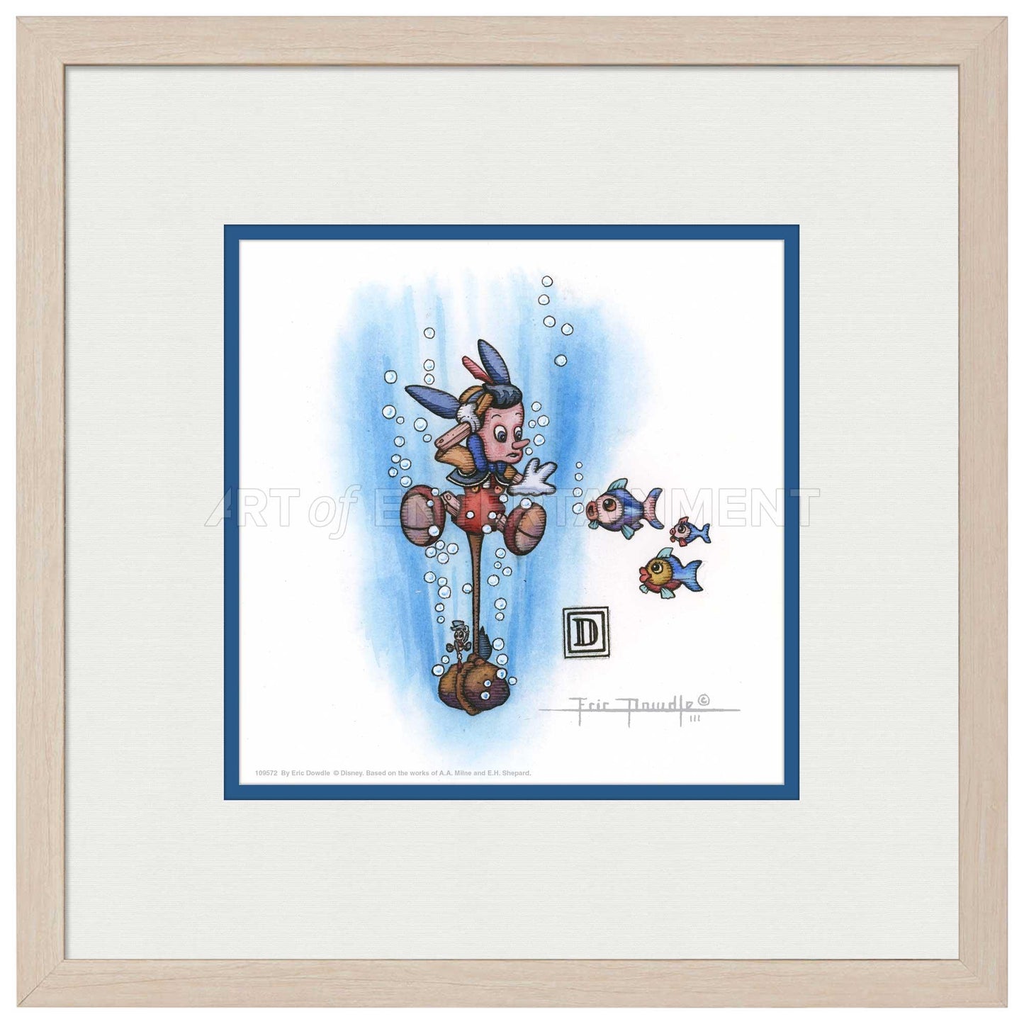 Pinocchio Under Water - 15" x 15" Framed Paper Print - Art Of Entertainment